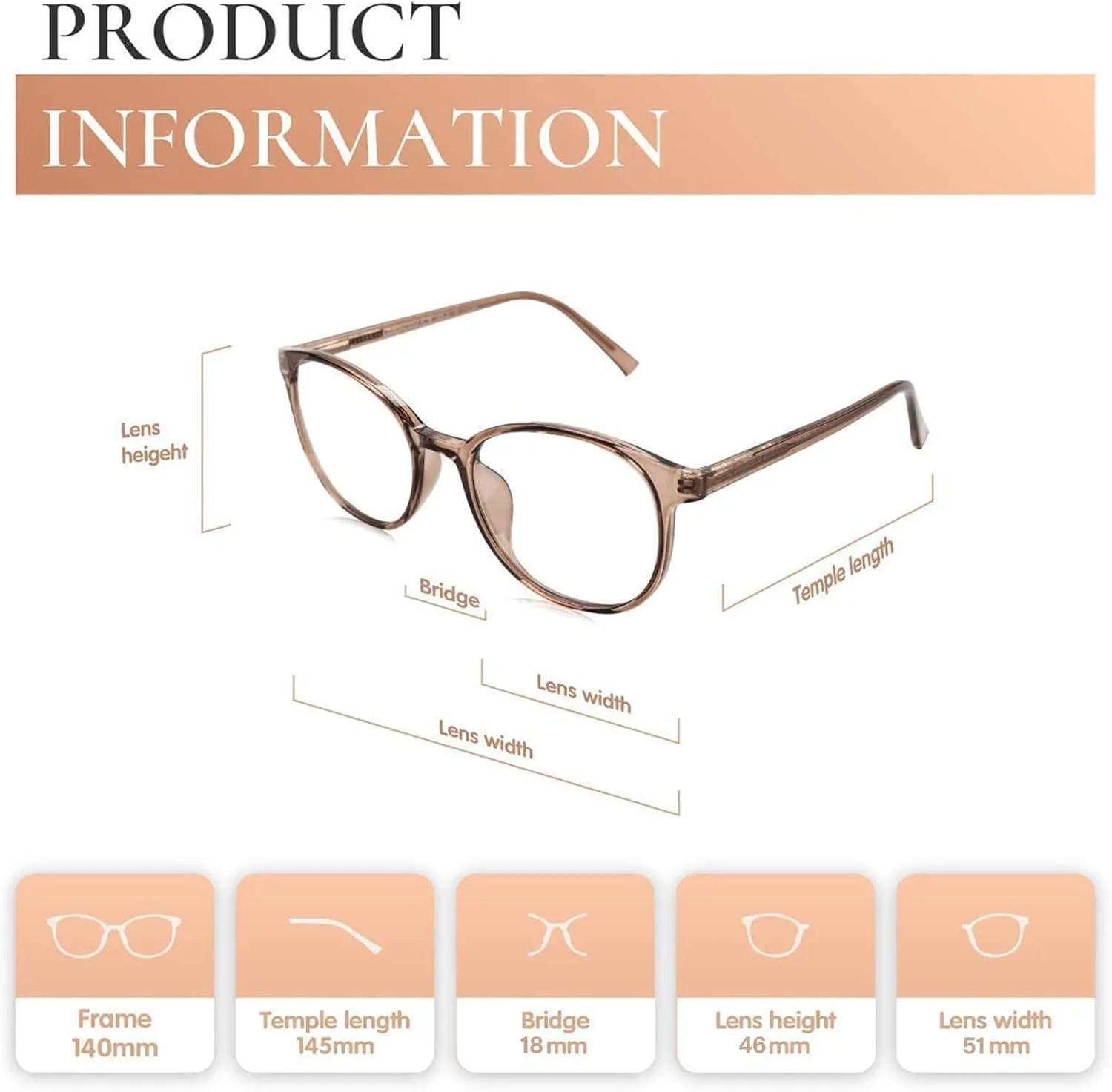 FONHCOO Blue Light Blocking Glasses Women Men TR90 Round Computer Eyeglasses (Coffee)