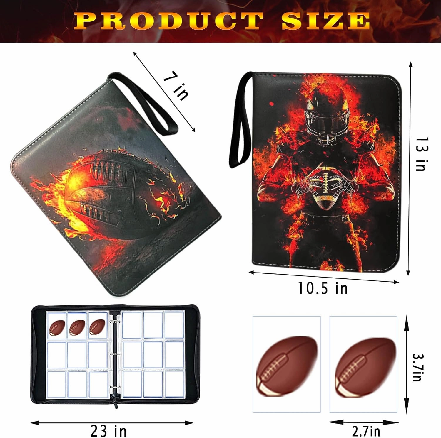 Football Card Binder with Sleeves,900 Pockets Football Card Holder Protectors Albums, Card Storage Organizer Case Compatible with Trading Card and Other Sports Cards