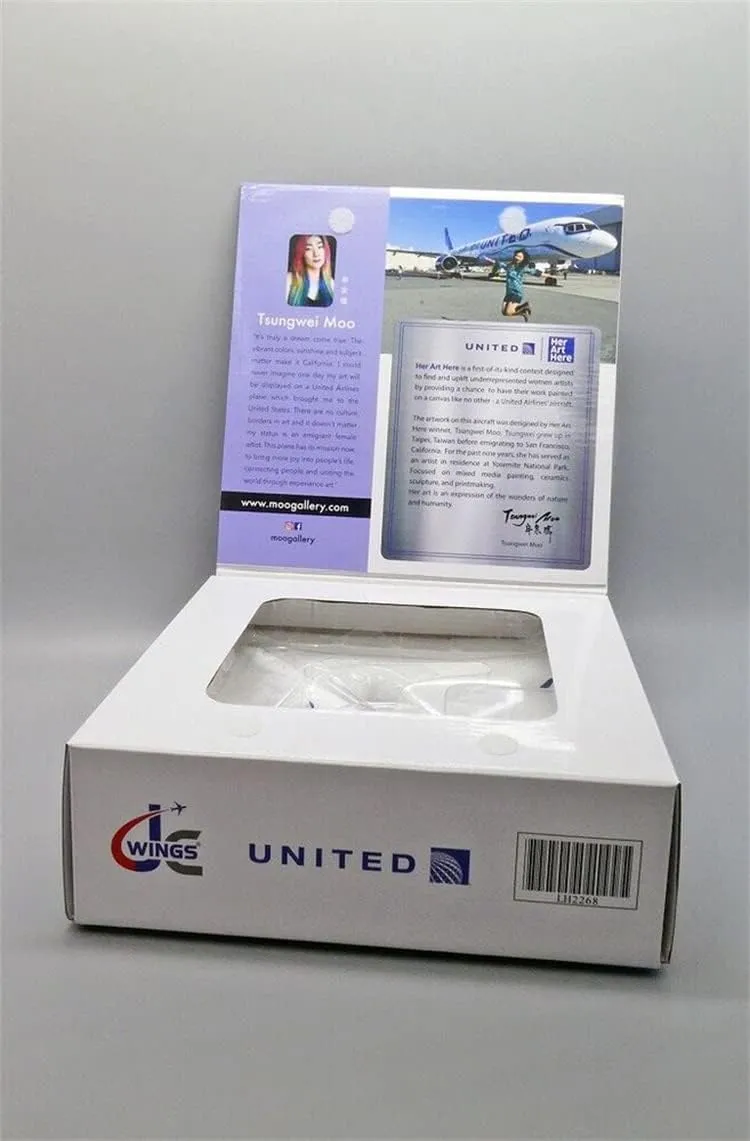 for JC Wings for United Airlines for Boeing 757-200 (HER Art HERE - California Livery) N14106 with Stand Limited Edition 1/200 DIECAST Aircraft Pre-Built Model
