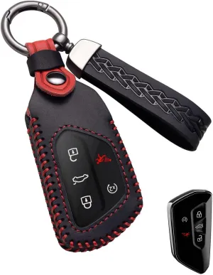 for Volkswagen Key Fob Cover Leather Car Key Case Keychain Fob Holder