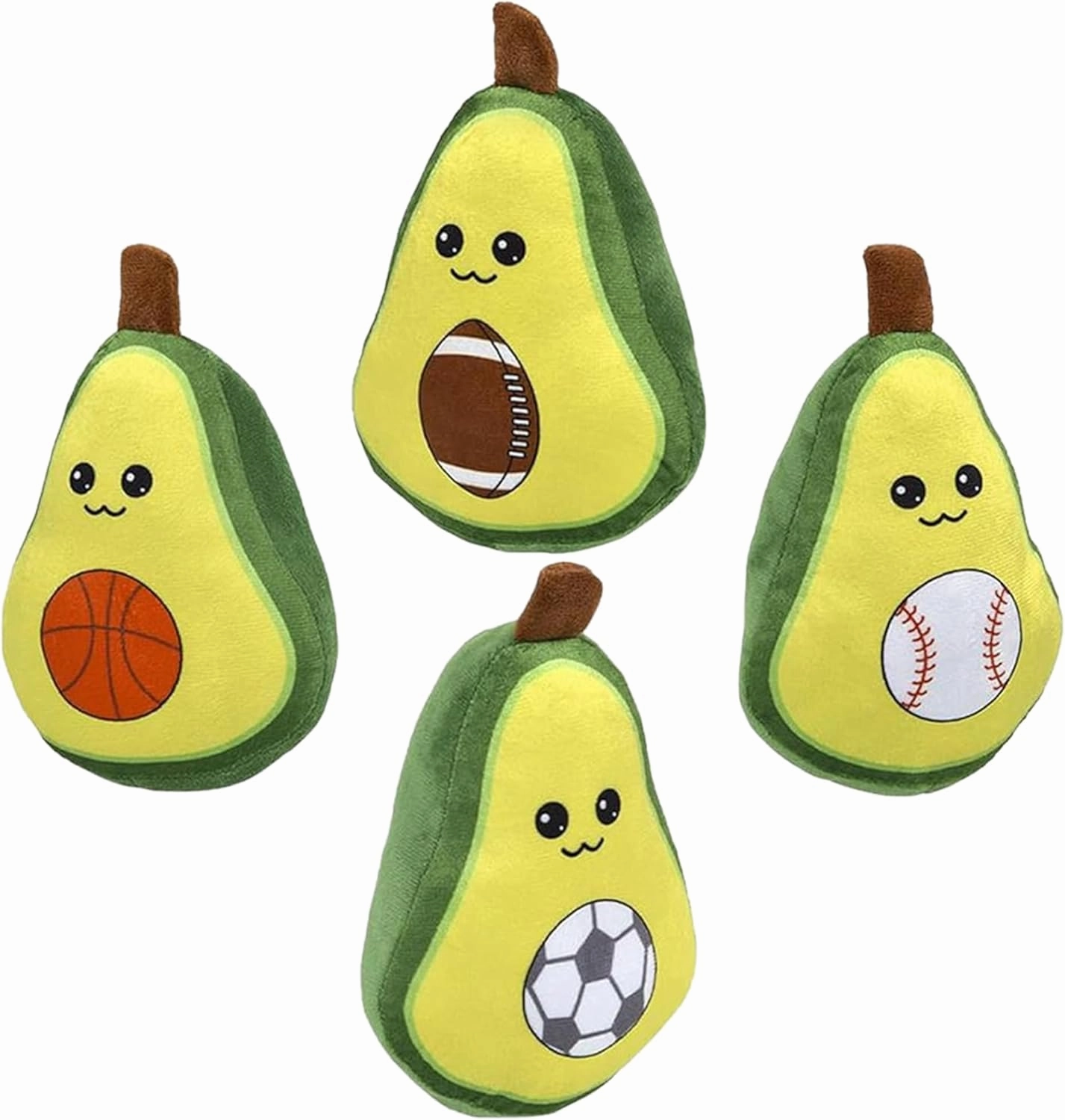 Forest & Twelfth 7'' Sports Avocado Plush Set, Soft Cuddly Kawaii Mini Plushies, Avocado Stuffed Toys for Kids, Squishy Food Shaped Baby Stuffed Avocado Toys, Sports Themed Party Favors (Set of 4)