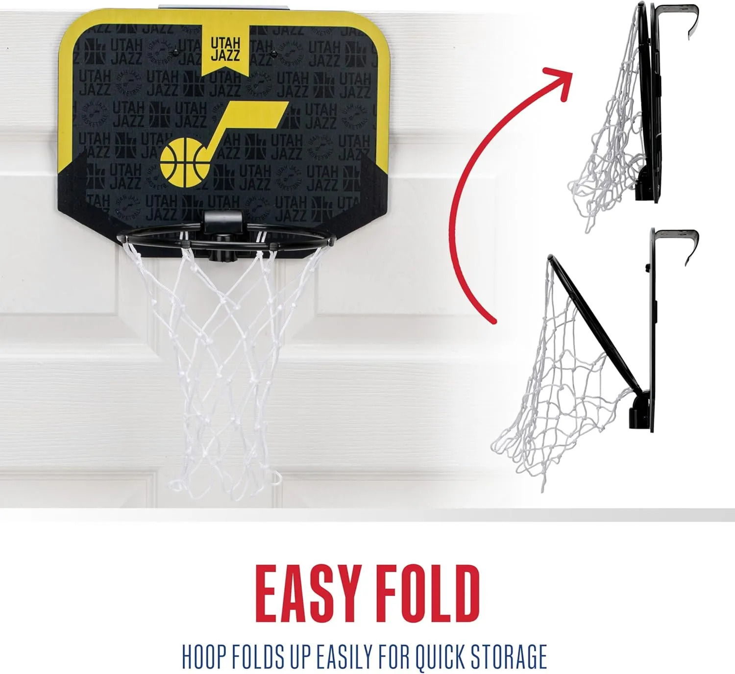 Franklin Sports NBA Team Over The Door Basketball Hoop - Kids Indoor Mini Basketball Hoop with Basketball - NBA Fan Shop Mini Hoop for Bedroom & Office