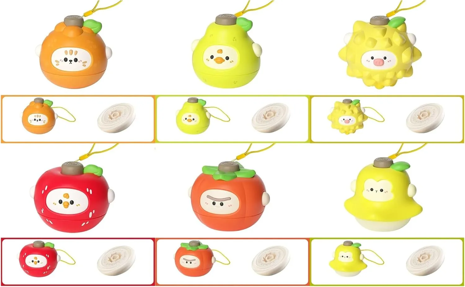 Fruit Battle Spin Tops Set - Interactive Collision Toys for Kids, Family Competition Game with 6 Fruit-Shaped Spinning Tops, Boys Girls Toy Series
