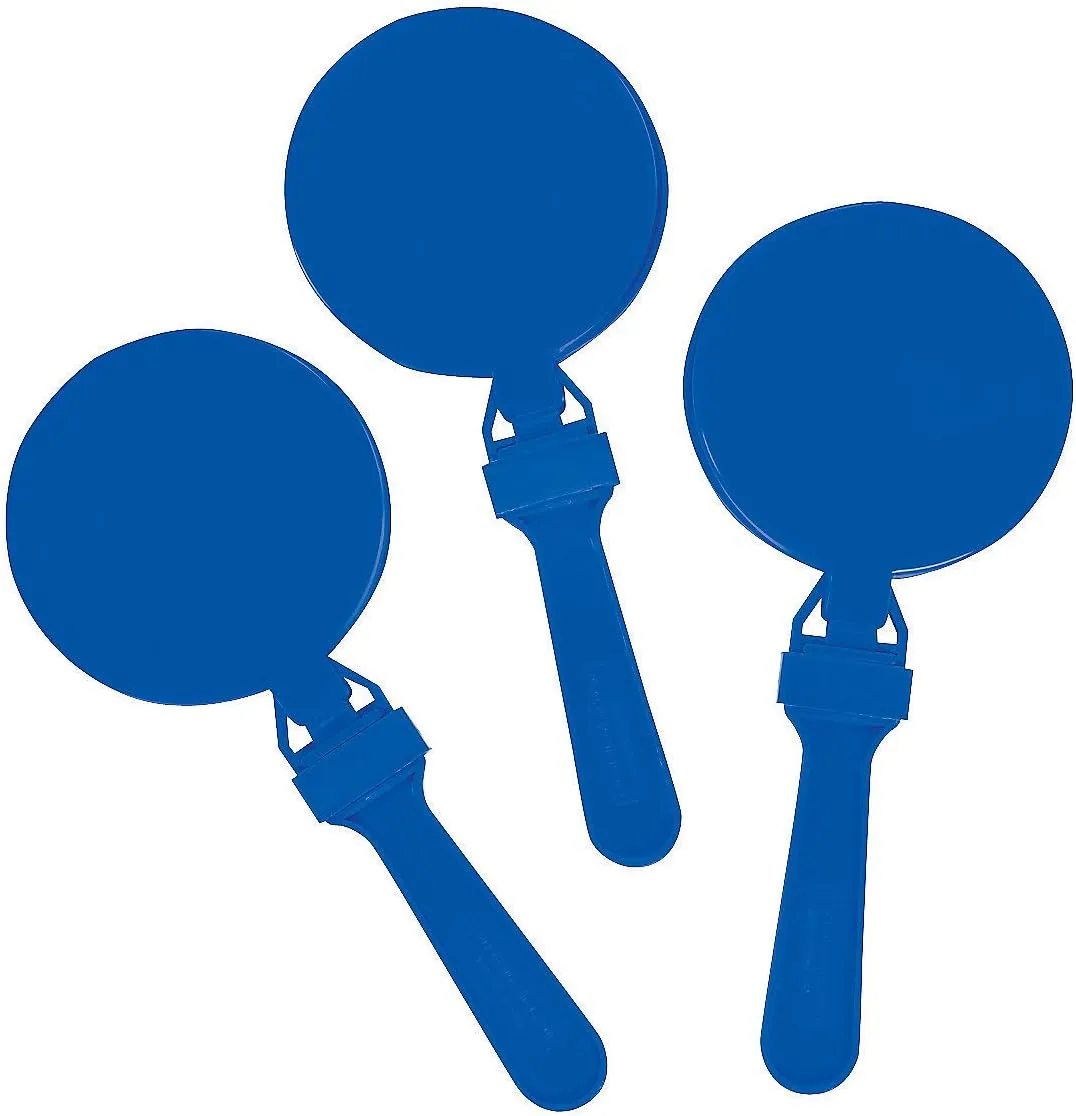 Fun Express Blue Round Clapper Noisemakers - Vibrant Toys and Party Accessories for Events Celebrations and Team Spirit - Fun Hand Clappers to Energize Your Crowd and Make Noise - Set of 12 Pieces
