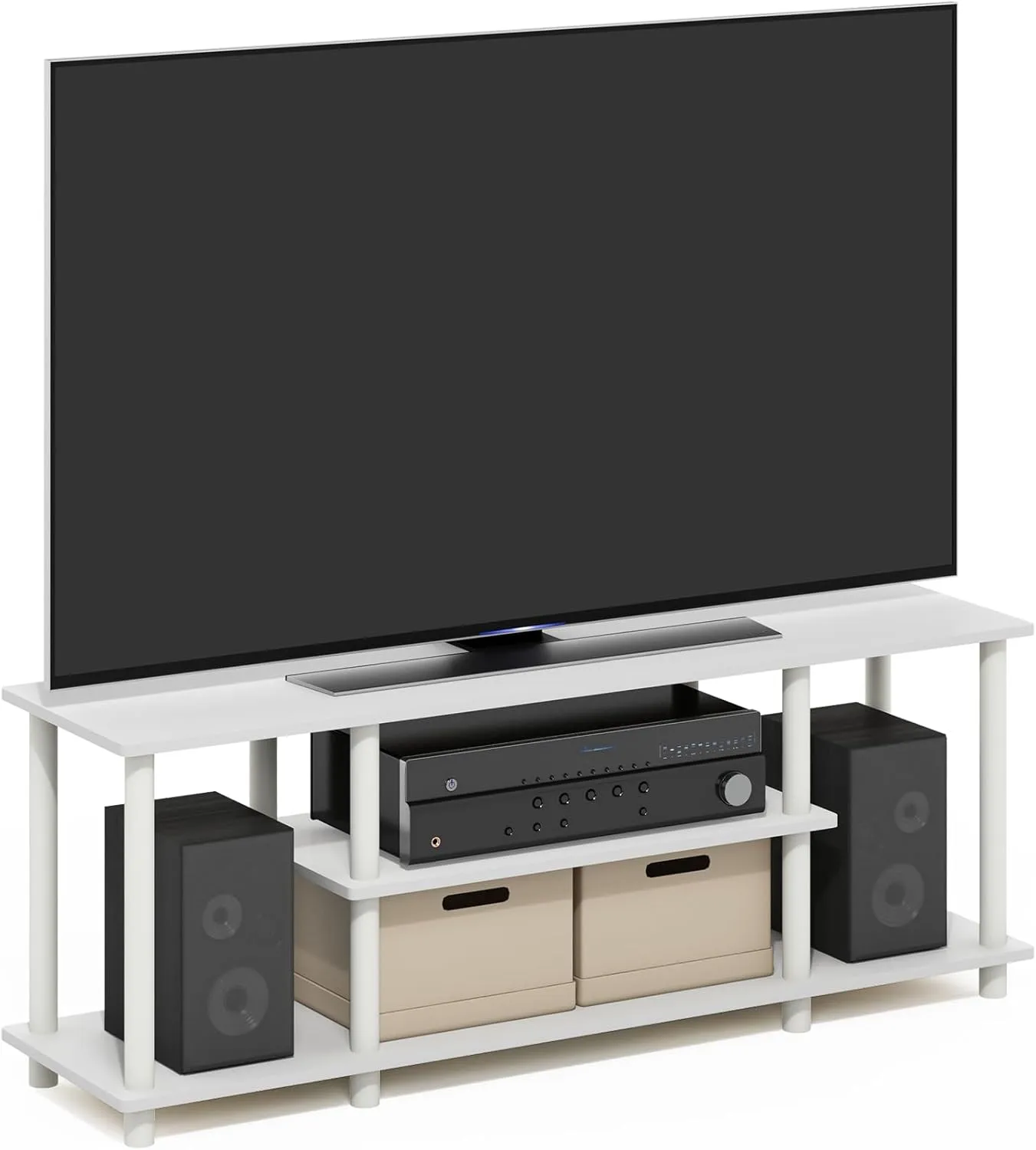 Furinno Turn-N-Tube No Tools 3D 3-Tier Entertainment TV Stands, White/White
