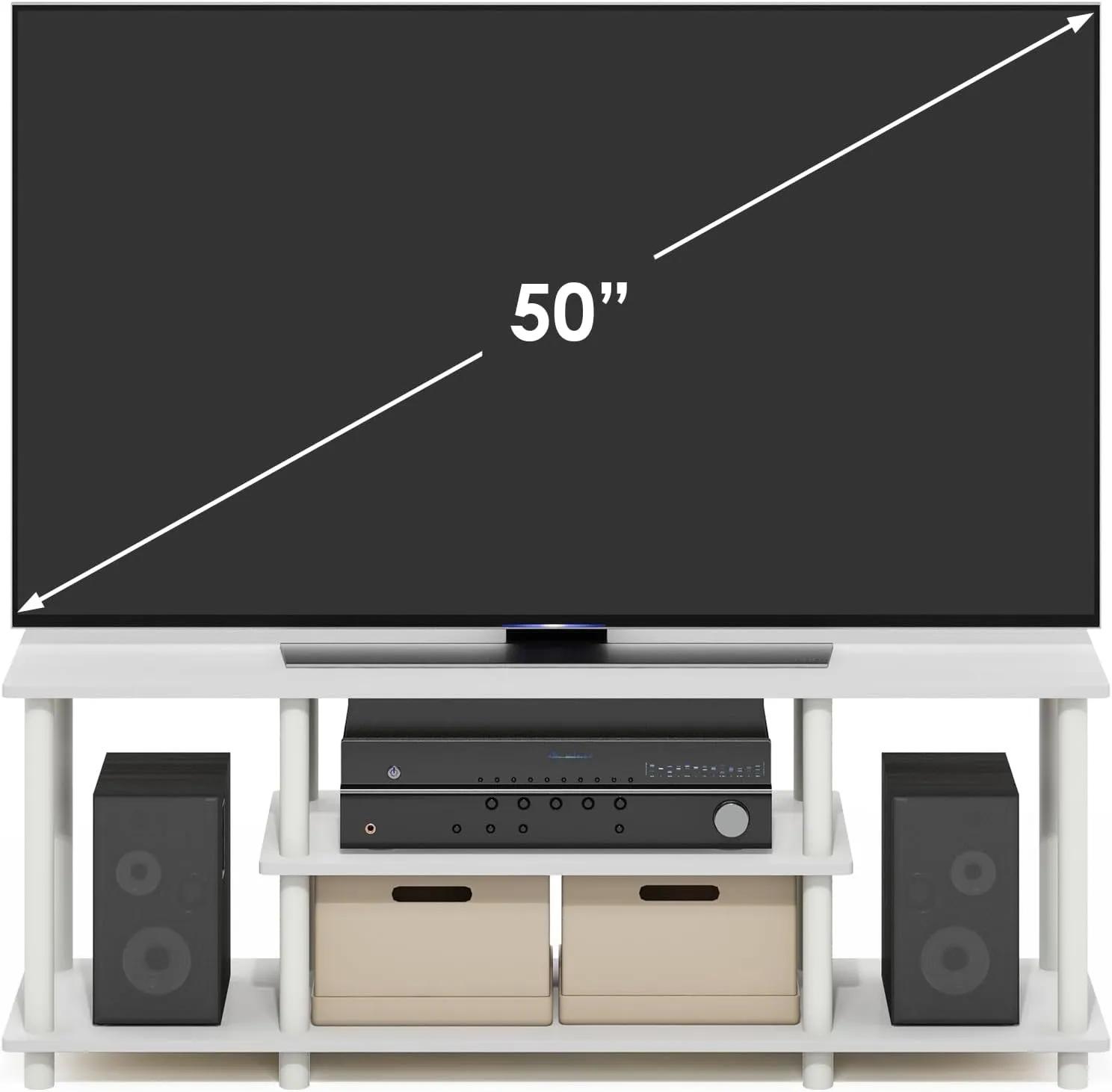 Furinno Turn-N-Tube No Tools 3D 3-Tier Entertainment TV Stands, White/White