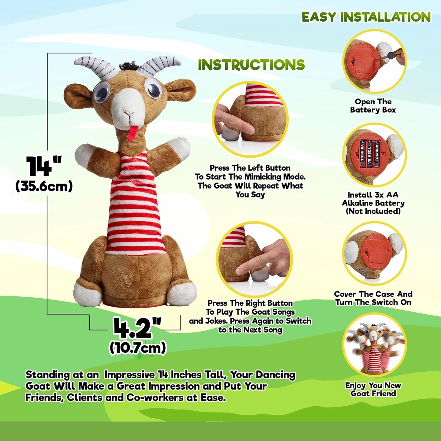 Gagster Screaming Goat Dancing Toy – Mimicking Toy for Kids – Repeats What You Say, Singing & Talking – Electronic Yodeling – Funny White Elephant Gag Gift for Anyone Who Loves Talking