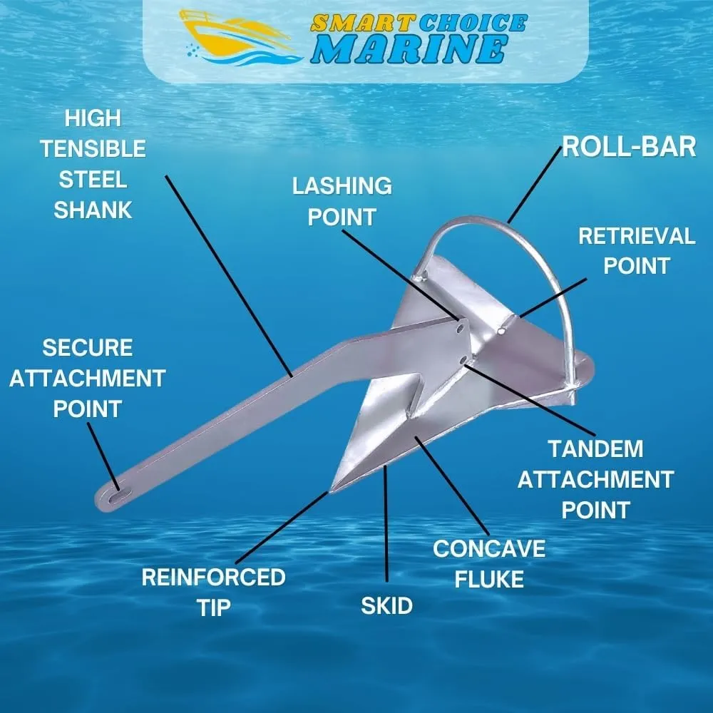 Galvanized Shovel Scoop Style Anchor with Roll Bar - Choose Size (lb)