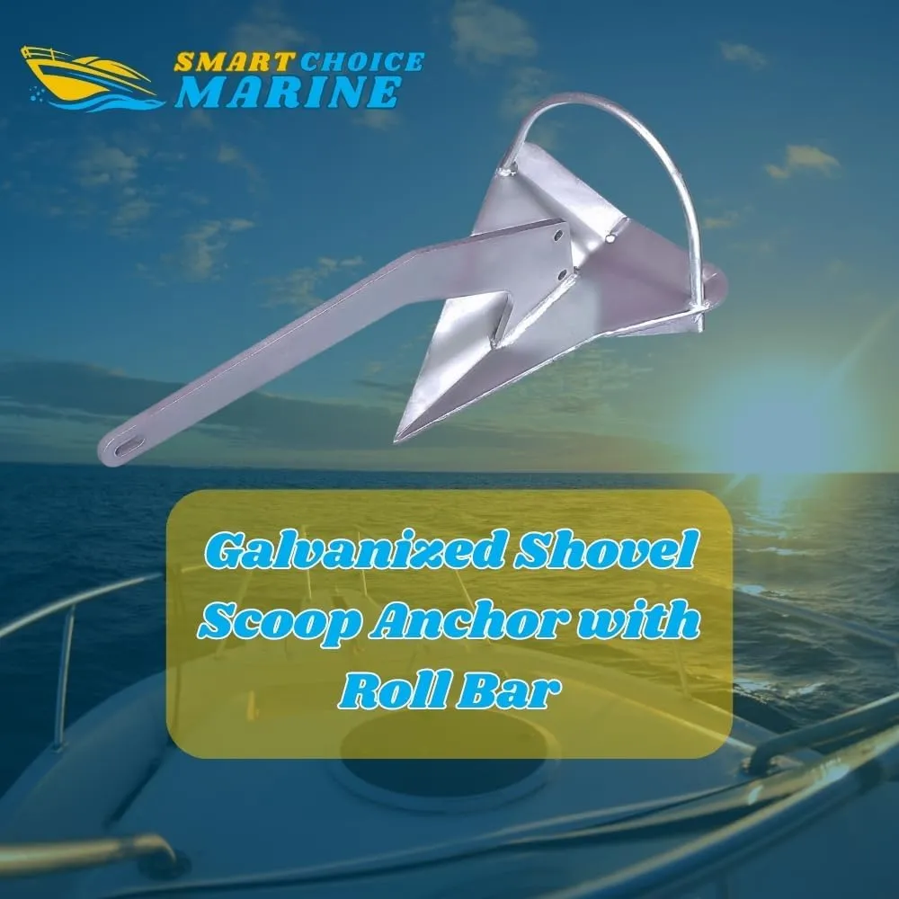 Galvanized Shovel Scoop Style Anchor with Roll Bar - Choose Size (lb)