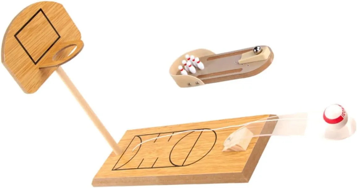 Garneck 2 Sets Mini Desktop Bowling Game Set Basketball Interactive Educational Wooden for Relief for Bars Gyms and Schools Decompression Play Set