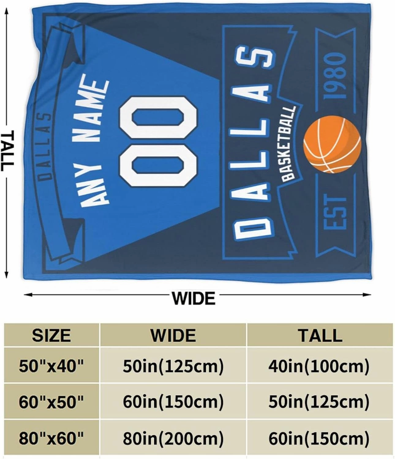 Generic Custom Throw Blankets for Bed Fans Gift for Men Summer Winter Fleece Blanket Basketball Name & Number, 30""x40"", 50""x60"", 60""x80"", B,dallass1