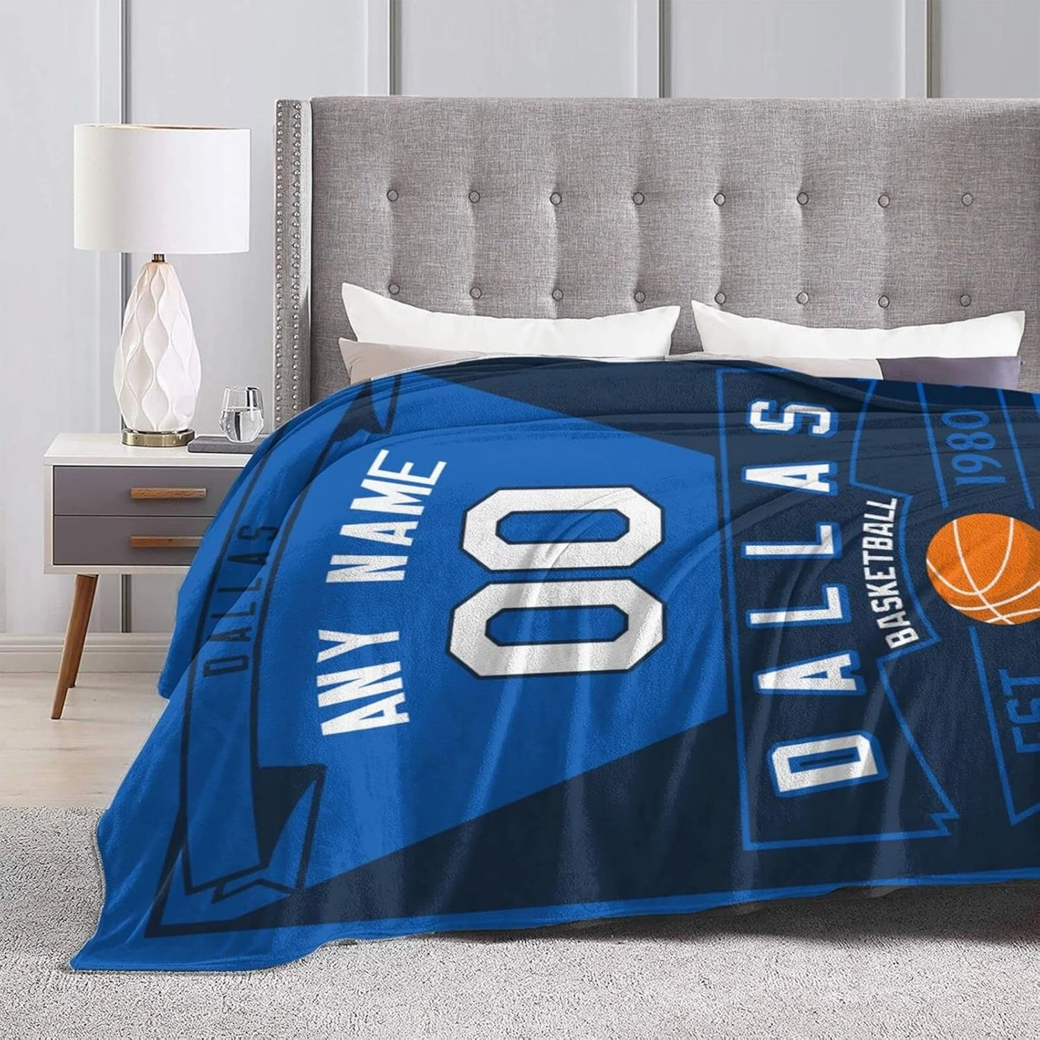 Generic Custom Throw Blankets for Bed Fans Gift for Men Summer Winter Fleece Blanket Basketball Name & Number, 30""x40"", 50""x60"", 60""x80"", B,dallass1