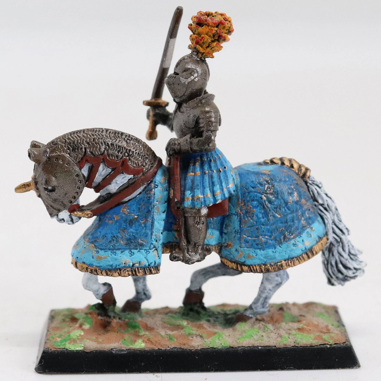 German Painted Tin Alloy Medieval Knight on Horseback Miniature Figure