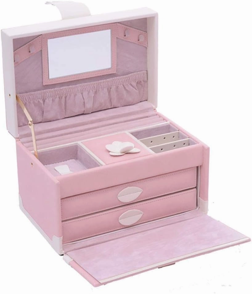 Gift for Women Jewelry Boxes Jewellery Boxes Portable with Drawers Jewellery Chest Leather Jewelry Organizer for Rings Earrings Necklaces Velvet Lining Pink New Year Pres