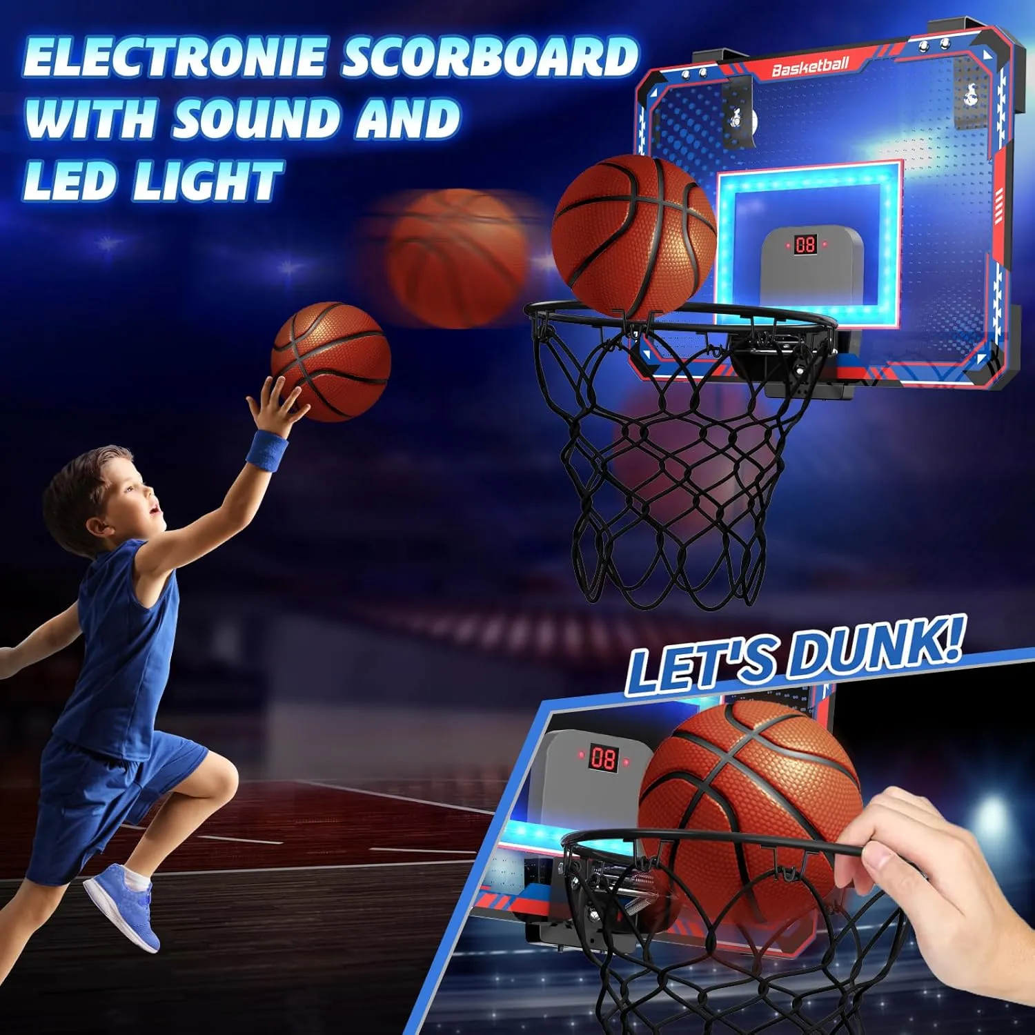 GMAOPHY Basketball Hoop Indoor for 5 6 7 8 9 10  Year Old Boys Kids, Birthday Gift Sport Toys, Mini Basketball Hoop with Electronic Scoreboard Over The Door