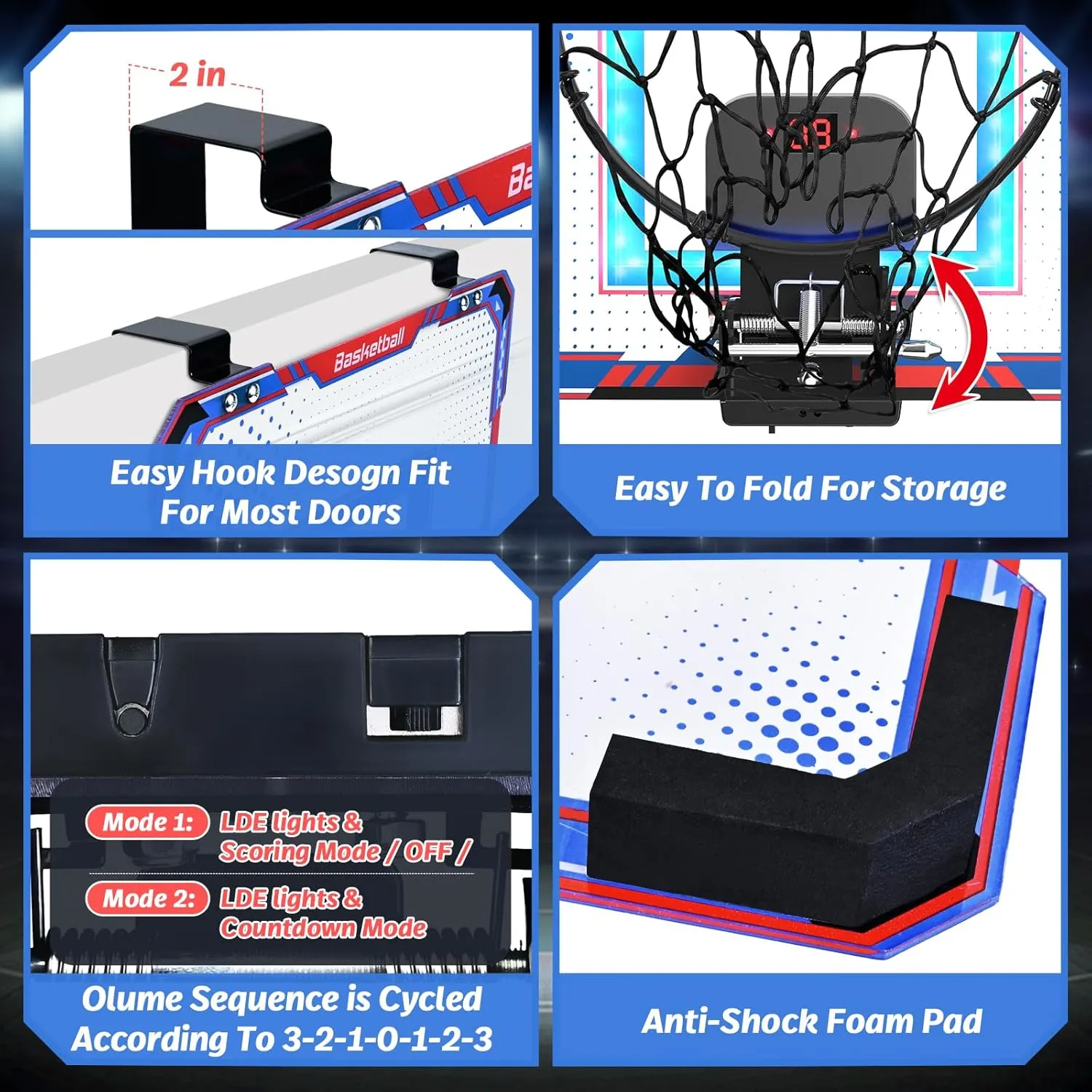 GMAOPHY Basketball Hoop Indoor for 5 6 7 8 9 10  Year Old Boys Kids, Birthday Gift Sport Toys, Mini Basketball Hoop with Electronic Scoreboard Over The Door