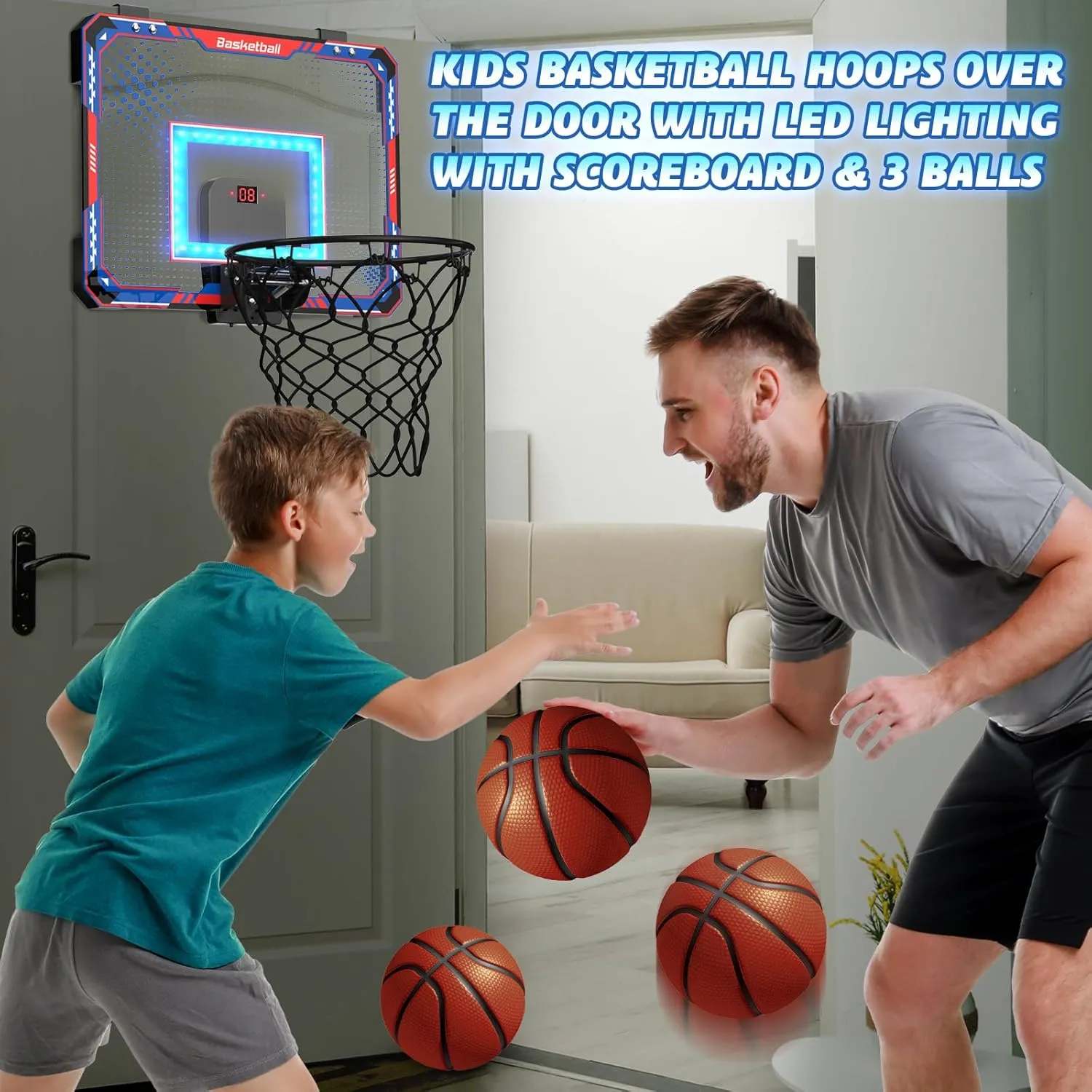GMAOPHY Basketball Hoop Indoor for 5 6 7 8 9 10  Year Old Boys Kids, Birthday Gift Sport Toys, Mini Basketball Hoop with Electronic Scoreboard Over The Door