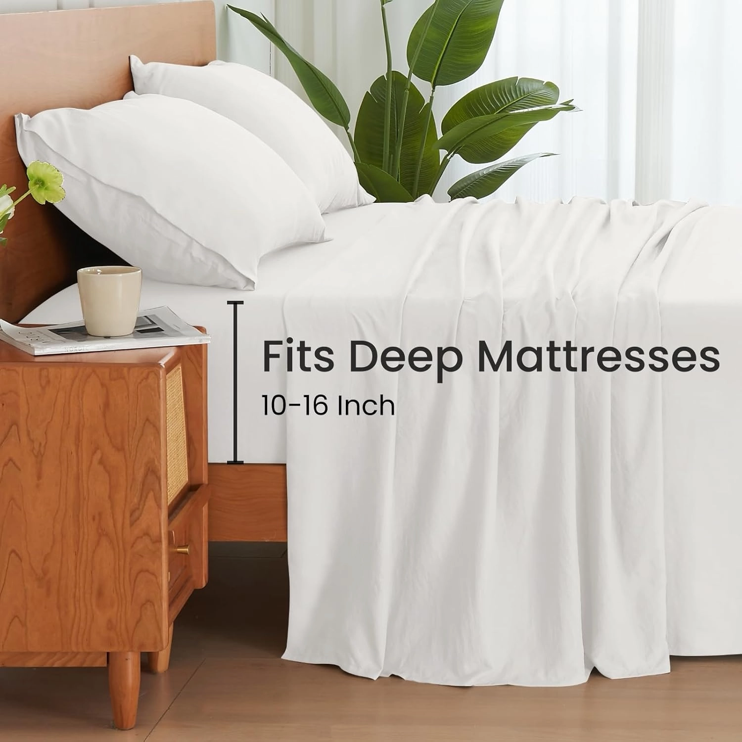 GOKOTTA 5-Pcs Split King Sheets Set for Adjustable Bed with Elastic Corner Straps, 16" Deep Pocket Sleep Number Sheets -Washed & Brushed Microfiber Polyester- Soft, Breathable, Wrinkle-Free - White