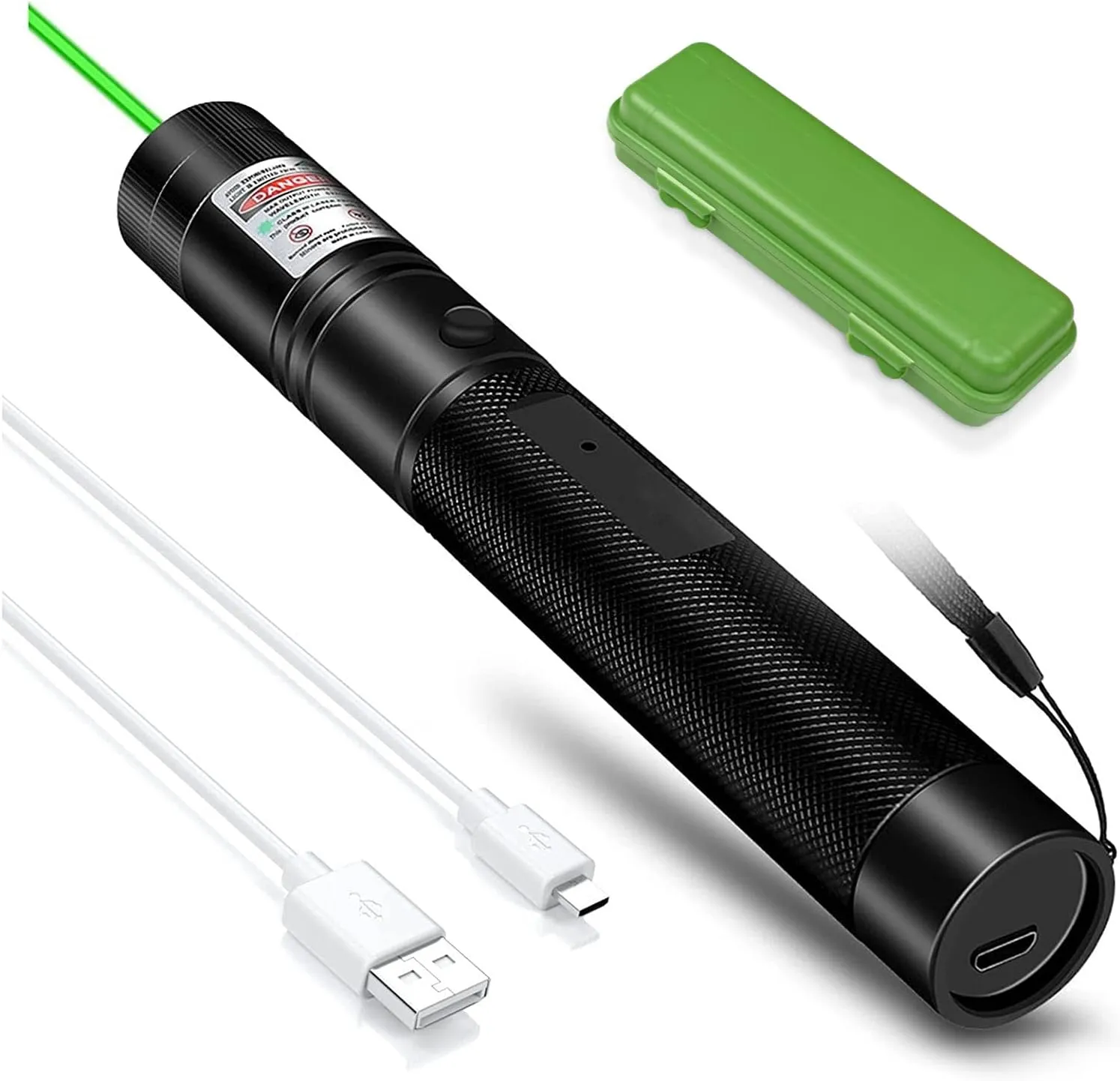 Green Presentation Pointer High Power Long Range with USB Cable, Rechargeable Green Beam Light Flashlight with Adjustable Focus for Night Astronomy, Outdoor Work, Pet Interaction, Conference