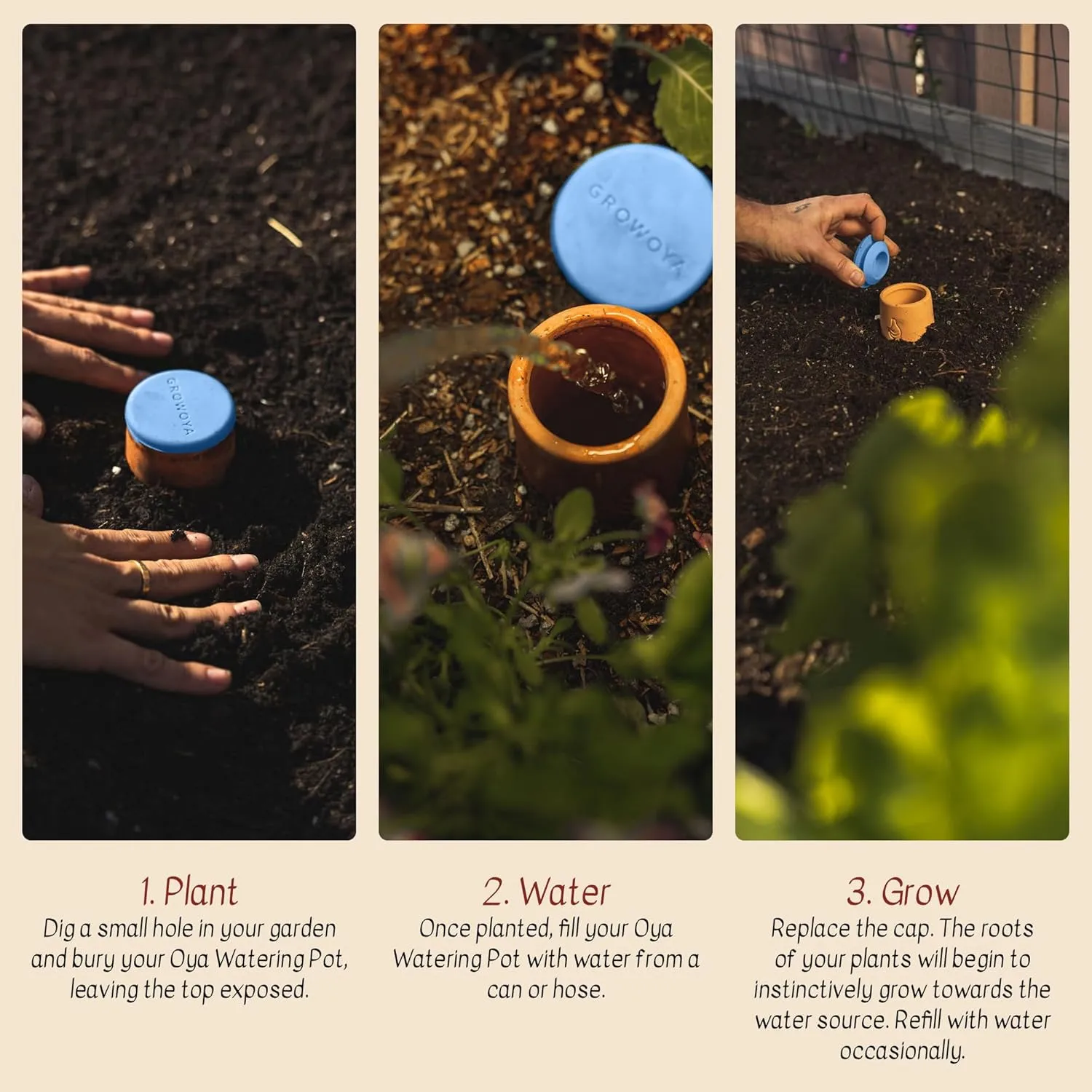 Growoya Garden OYA Large Watering Pot Plant Irrigation System Sustainable Traditional Olla Watering Smart Underground Watering Available for Garden Beds Raised Beds and Grow Bags