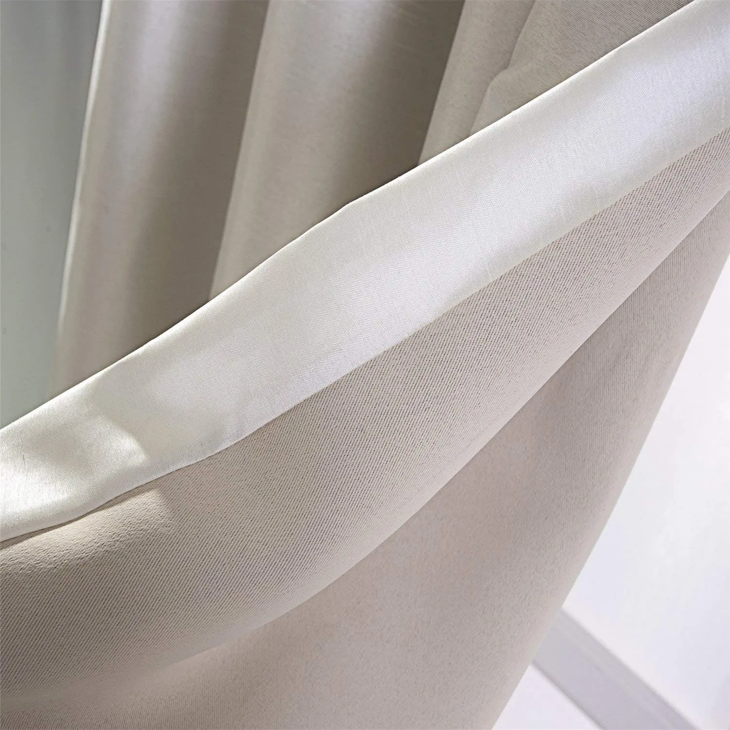 GYROHOME Faux Silk Blackout Curtains, Fully Lined Solid Color Window Treatment Drapes for Bedroom and Living Room Thermal Insulated Grommet Top Room Darkening Drapes, (Beige, 52x84, 2 Panels)