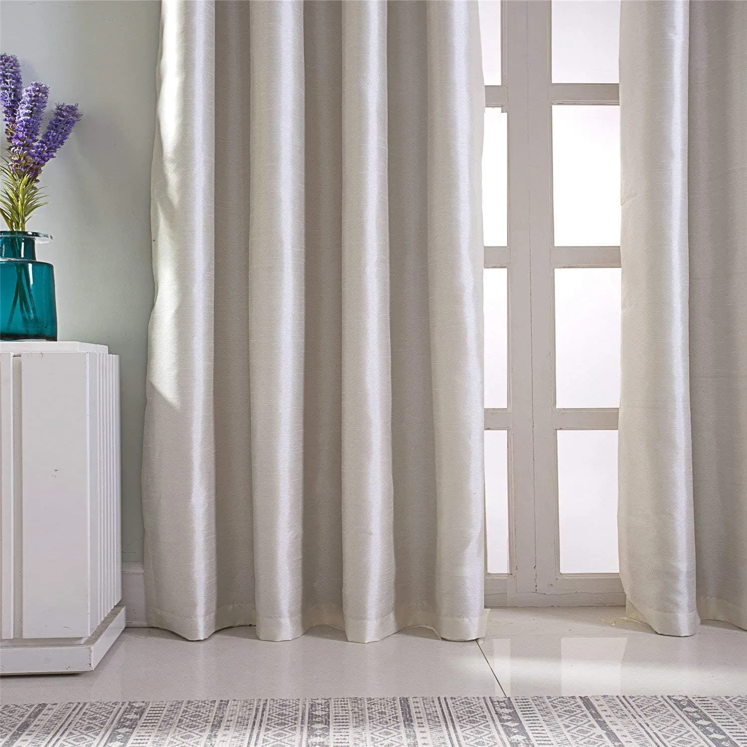 GYROHOME Faux Silk Blackout Curtains, Fully Lined Solid Color Window Treatment Drapes for Bedroom and Living Room Thermal Insulated Grommet Top Room Darkening Drapes, (Beige, 52x84, 2 Panels)