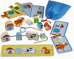 HABA On The Farm Wooden Lacing Toy & Fine Motor Skills Threading Game for Toddlers, Preschool Learning Toy for Ages 18 Months & Up with Wooden Lacing Figures & Templates – Made in Germany