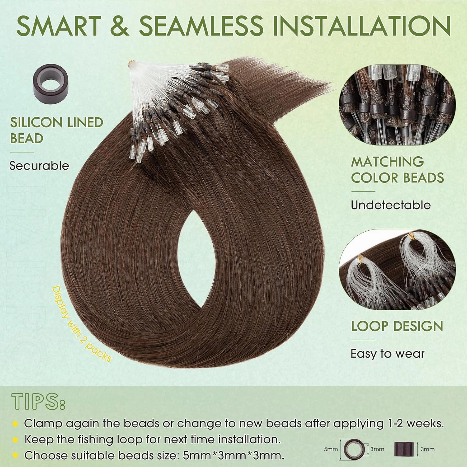Hairro Microlink Human Hair Extensions For Women Micro Loop Micro Beads Real Hair Pre Bonded Cold Fusion Micro Ring Hairpieces 14 inch 50g 100 Strands #04 Medium Brown
