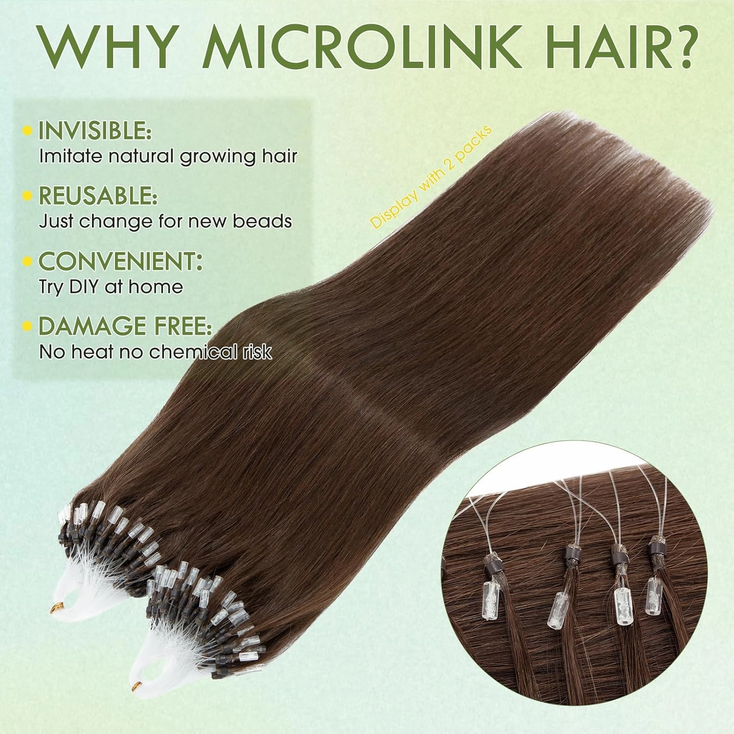 Hairro Microlink Human Hair Extensions For Women Micro Loop Micro Beads Real Hair Pre Bonded Cold Fusion Micro Ring Hairpieces 14 inch 50g 100 Strands #04 Medium Brown