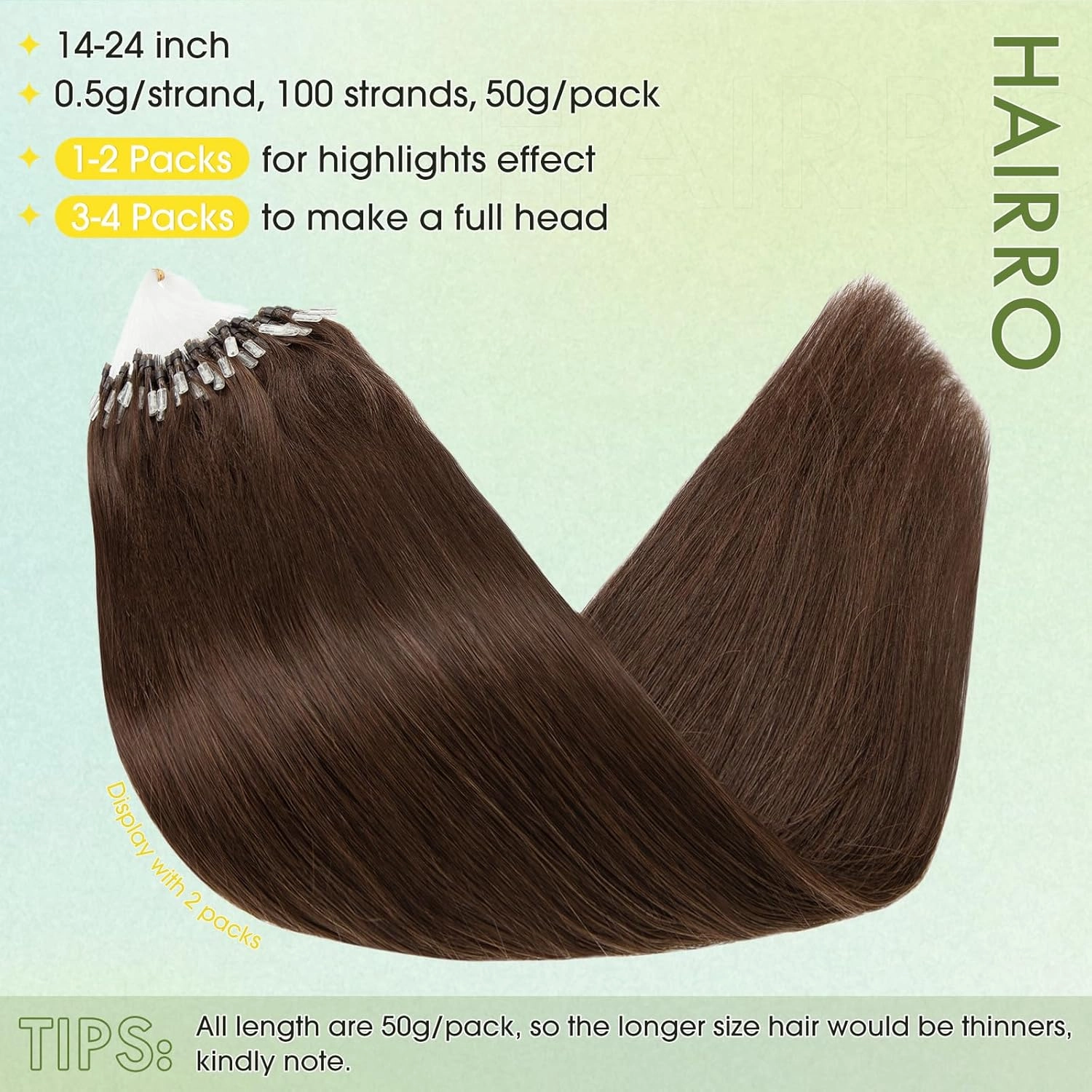 Hairro Microlink Human Hair Extensions For Women Micro Loop Micro Beads Real Hair Pre Bonded Cold Fusion Micro Ring Hairpieces 14 inch 50g 100 Strands #04 Medium Brown