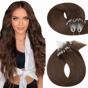 Hairro Microlink Human Hair Extensions For Women Micro Loop Micro Beads Real Hair Pre Bonded Cold Fusion Micro Ring Hairpieces 14 inch 50g 100 Strands #04 Medium Brown