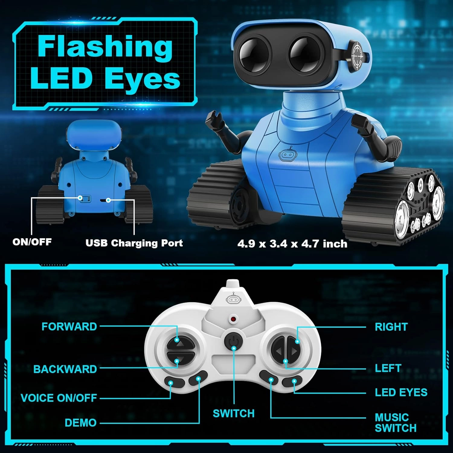 Hamourd Robot Toys for Boys Girls, Rechargeable Remote Control Emo Robots with Auto-Demonstration, Flexible Head & Arms, Dance Moves, Music, Shining LED Eyes for 5  Years Old Kids