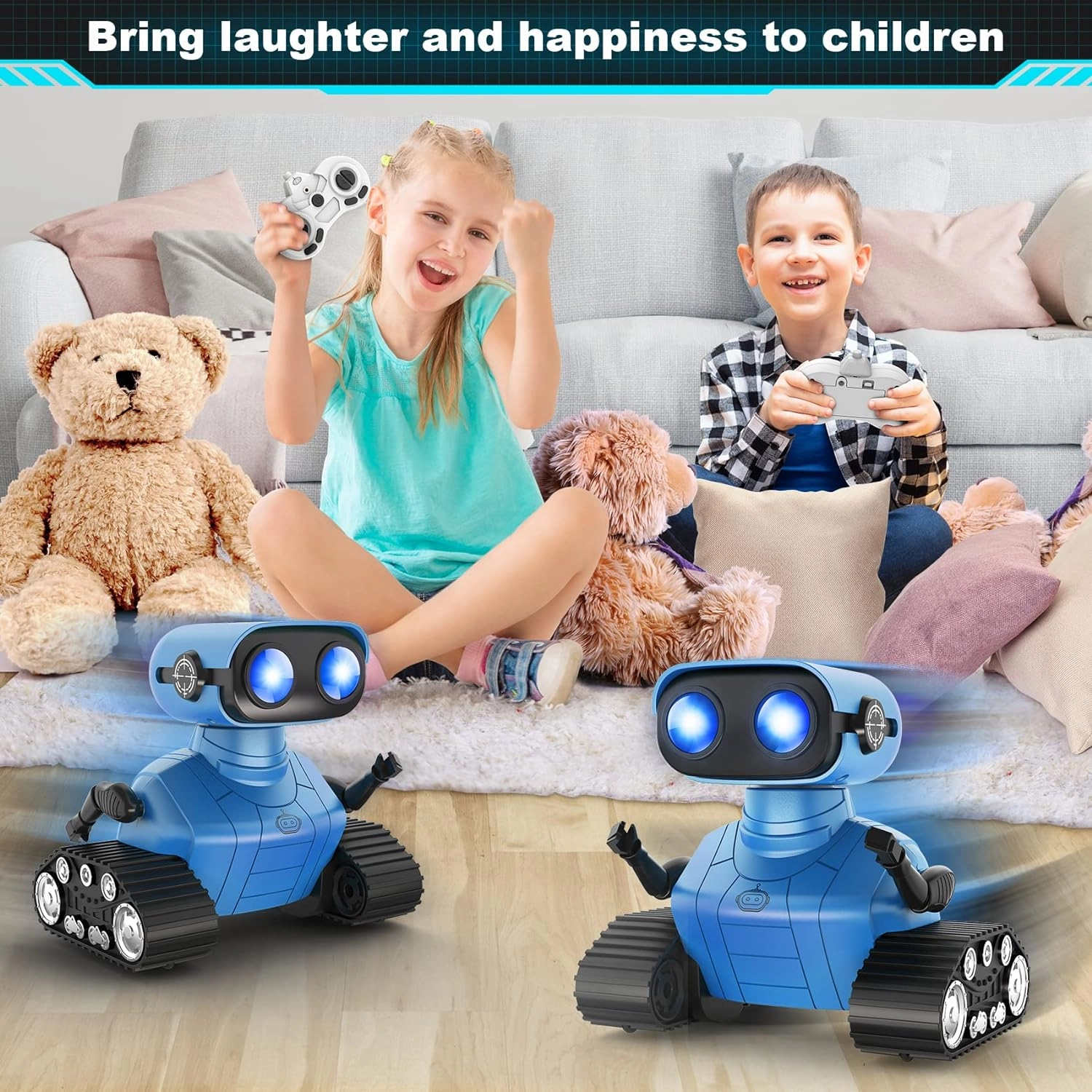 Hamourd Robot Toys for Boys Girls, Rechargeable Remote Control Emo Robots with Auto-Demonstration, Flexible Head & Arms, Dance Moves, Music, Shining LED Eyes for 5  Years Old Kids