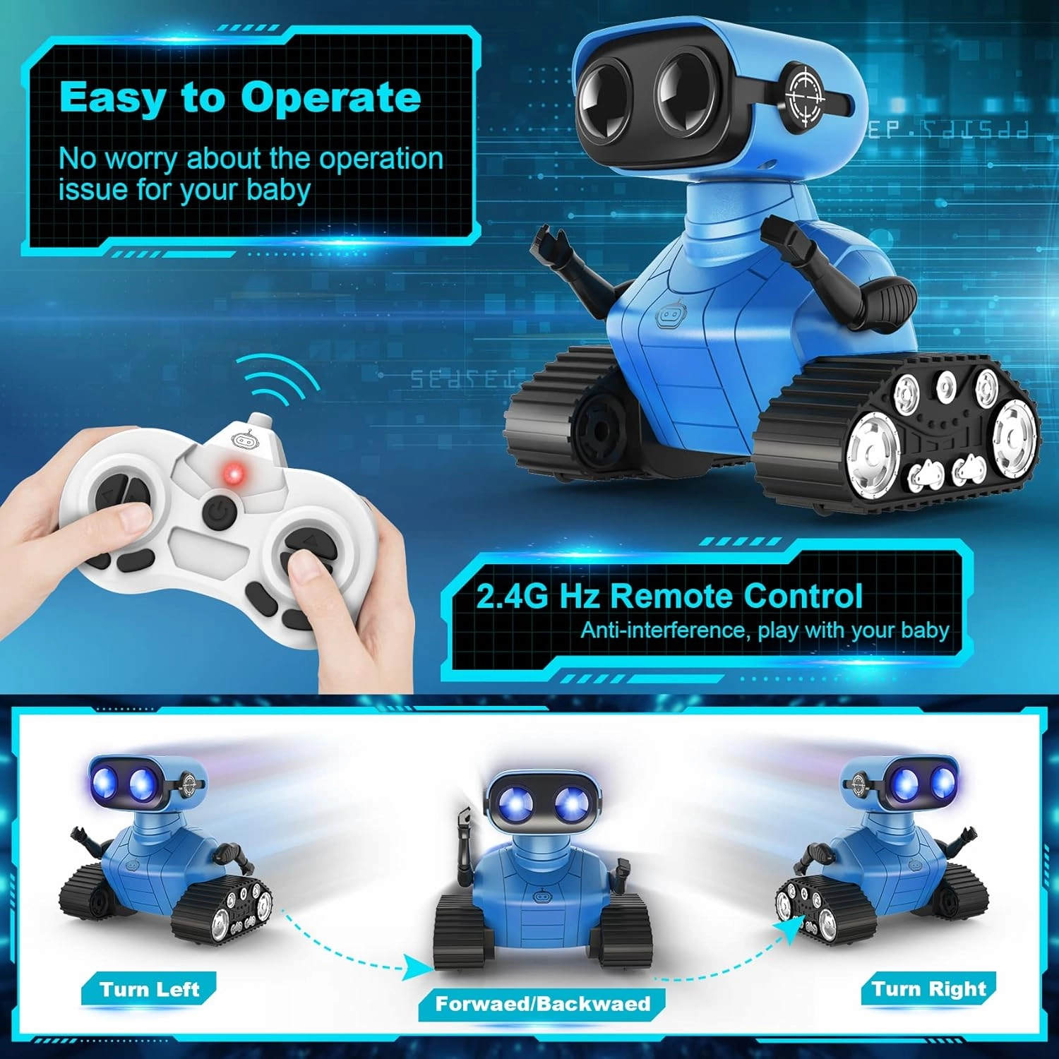 Hamourd Robot Toys for Boys Girls, Rechargeable Remote Control Emo Robots with Auto-Demonstration, Flexible Head & Arms, Dance Moves, Music, Shining LED Eyes for 5  Years Old Kids