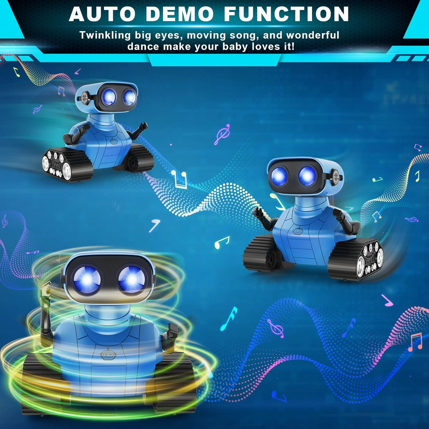 Hamourd Robot Toys for Boys Girls, Rechargeable Remote Control Emo Robots with Auto-Demonstration, Flexible Head & Arms, Dance Moves, Music, Shining LED Eyes for 5  Years Old Kids