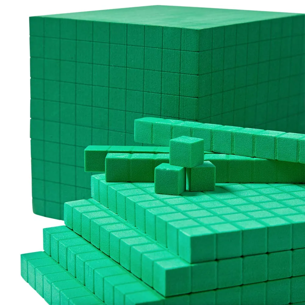 hand2mind Green Foam Base Ten Blocks Complete Set, Place Value Blocks, Counting Cubes for Kids Math, Base 10 Math Manipulatives for Kids, Kindergarten Homeschool Supplies (Set of 322)
