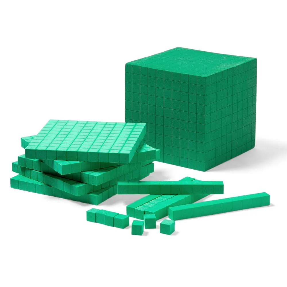 hand2mind Green Foam Base Ten Blocks Complete Set, Place Value Blocks, Counting Cubes for Kids Math, Base 10 Math Manipulatives for Kids, Kindergarten Homeschool Supplies (Set of 322)