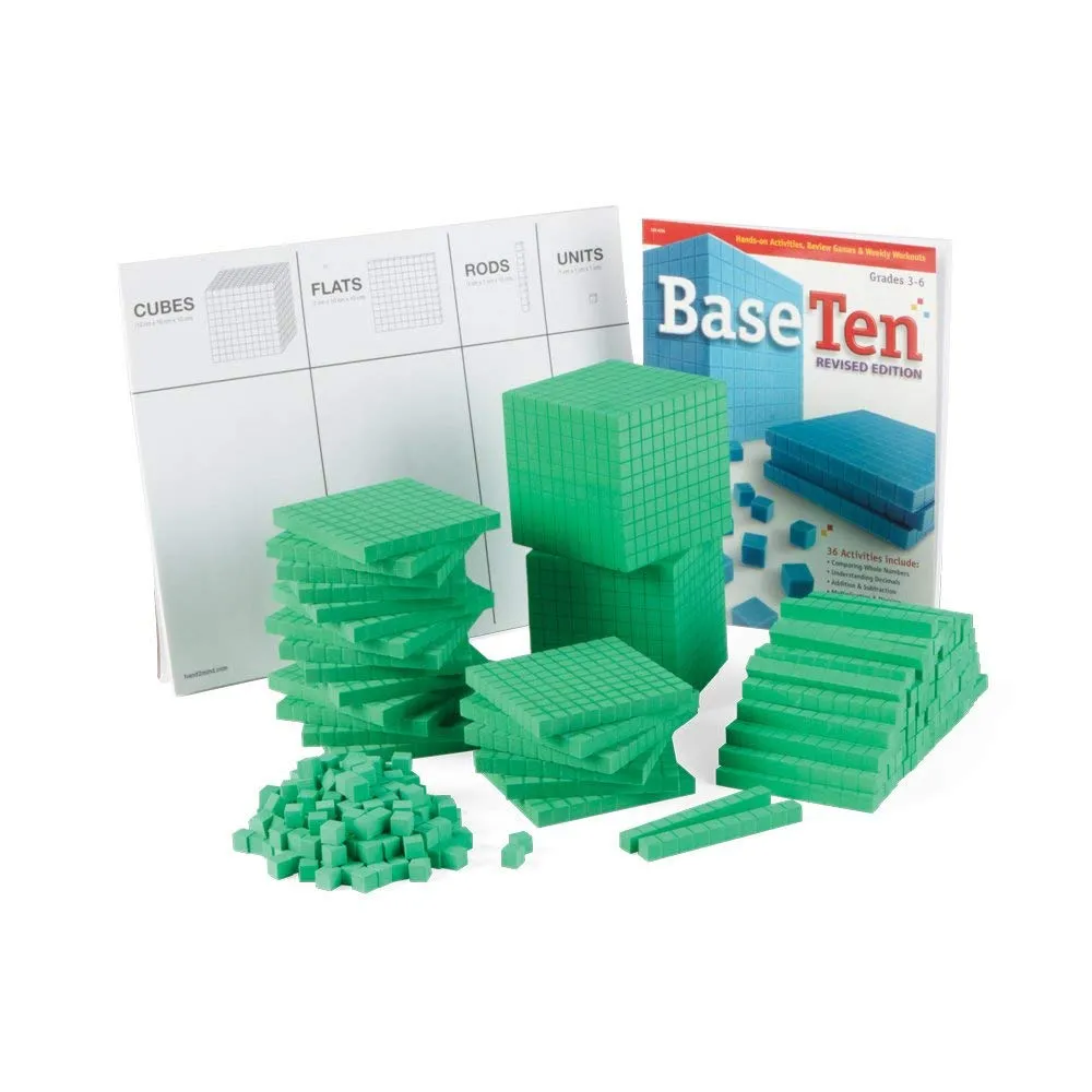 hand2mind Green Foam Base Ten Blocks Complete Set, Place Value Blocks, Counting Cubes for Kids Math, Base 10 Math Manipulatives for Kids, Kindergarten Homeschool Supplies (Set of 322)