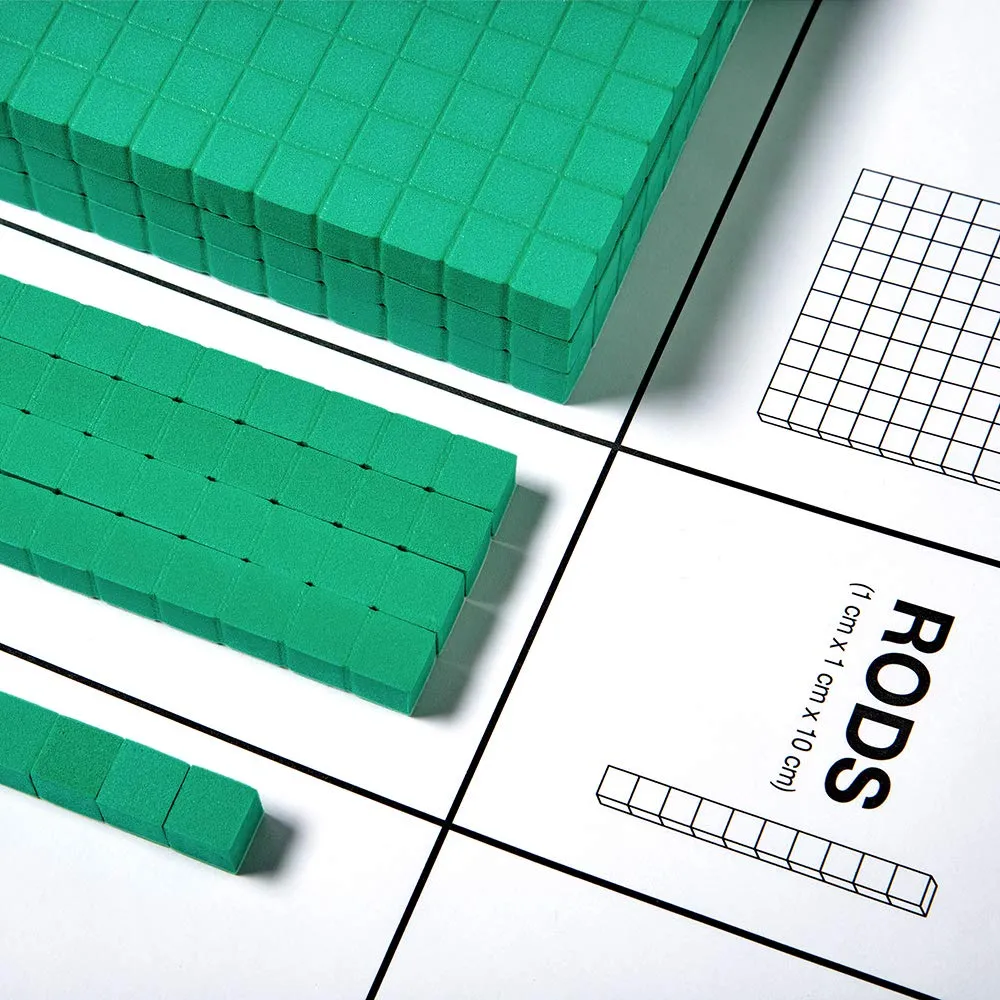 hand2mind Green Foam Base Ten Blocks Complete Set, Place Value Blocks, Counting Cubes for Kids Math, Base 10 Math Manipulatives for Kids, Kindergarten Homeschool Supplies (Set of 322)