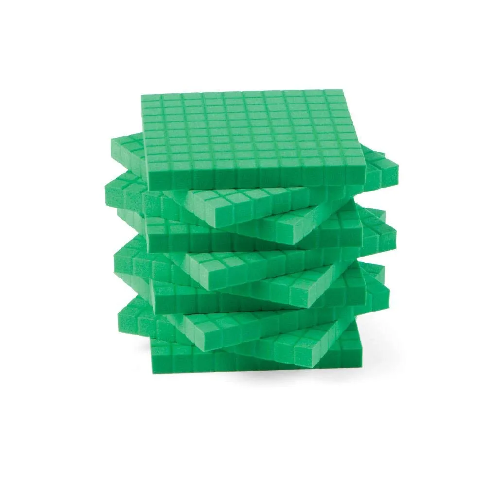 hand2mind Green Foam Base Ten Blocks Complete Set, Place Value Blocks, Counting Cubes for Kids Math, Base 10 Math Manipulatives for Kids, Kindergarten Homeschool Supplies (Set of 322)