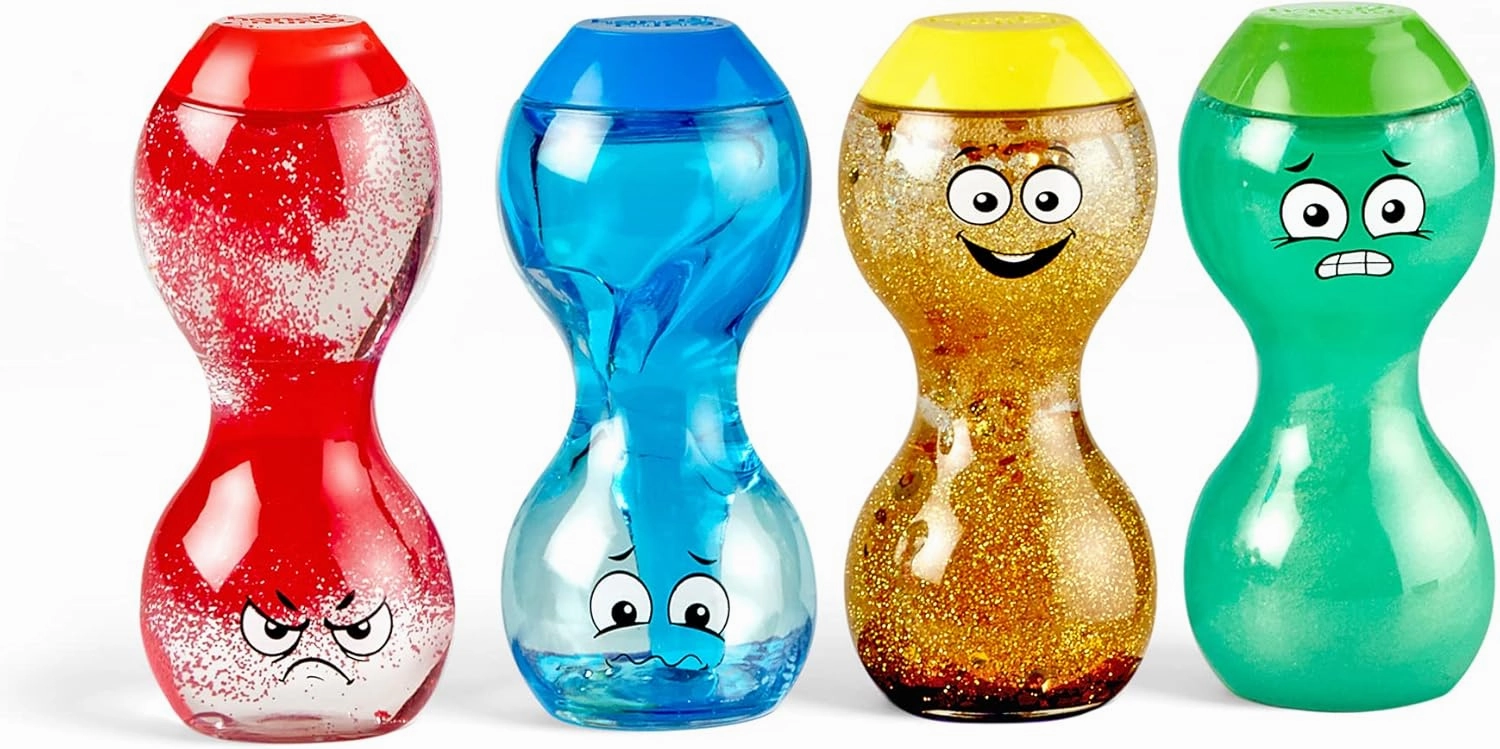 hand2mind Express Your Feelings Sensory Bottles- Primary Emotions, Toddler Sensory Toys, Quiet Fidget Toys, Play Therapy Toys, Calm Down Corner Supplies, Calming Corner, Social Emotional Learning