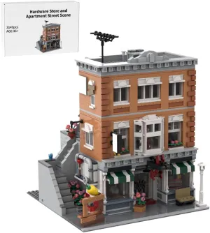 Hardware Store and Apartment Building Blocks Set, 3149PCS Architecture House Street View Model Display Kit for Adults, Collectible Gift Compatible with Major Brands, MOC-164038
