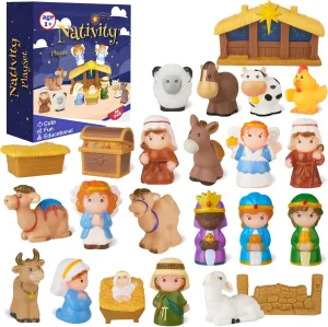 HARDWIND 25pcs Nativity Set for Kids, Christmas Story Playset Figurine, Little Nativity Toddler Toy, Nativity Scene Set for Children Ages 1 2 3 4 5 6 