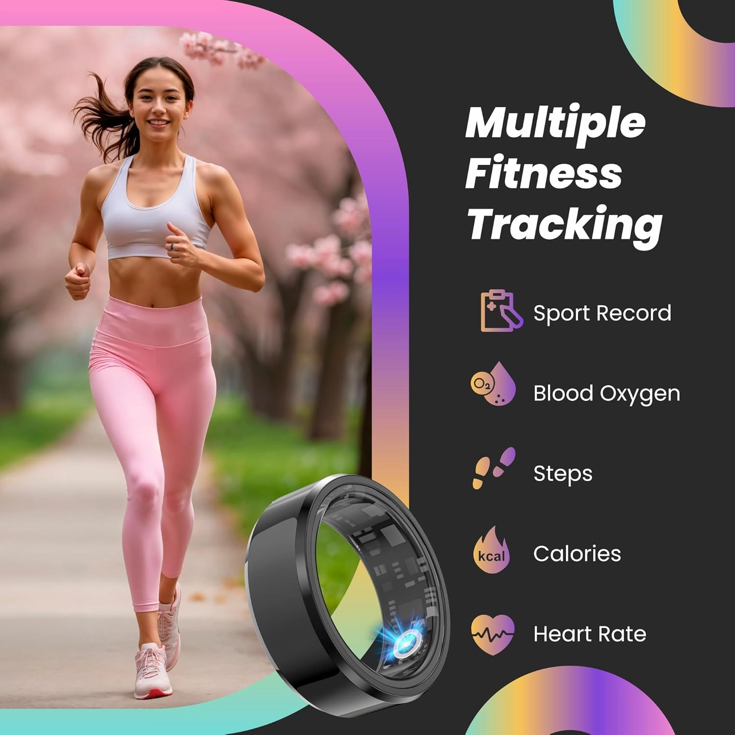 Health Tracker Smart Fitness Ring - Ultra Thin Ip68 Multifunctional Rings - Monitor Sleep Heart Rate Blood Oxygen Sport Step Activity for iPhone Android for Men Women Fit Size 7 8 9 10