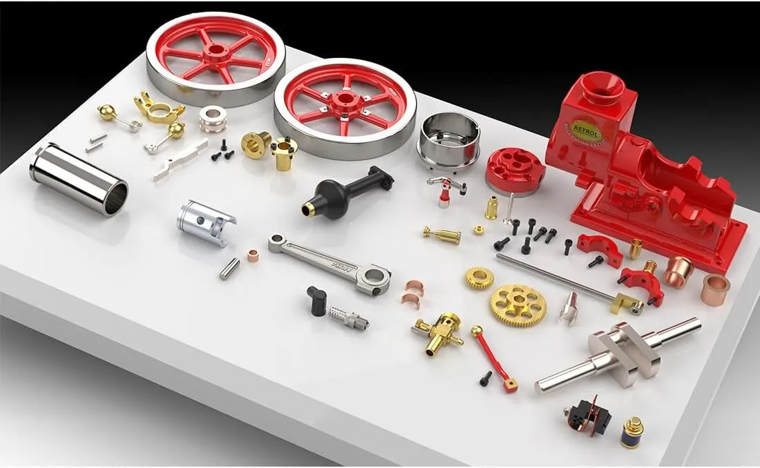Hit and Miss Engine Model Kit That Works, Retrol HM-01 7CC 4-Stroke Horizontal IC Engine Model, Mini Metal Engine Physical Experiment Toy for Teens & Adults