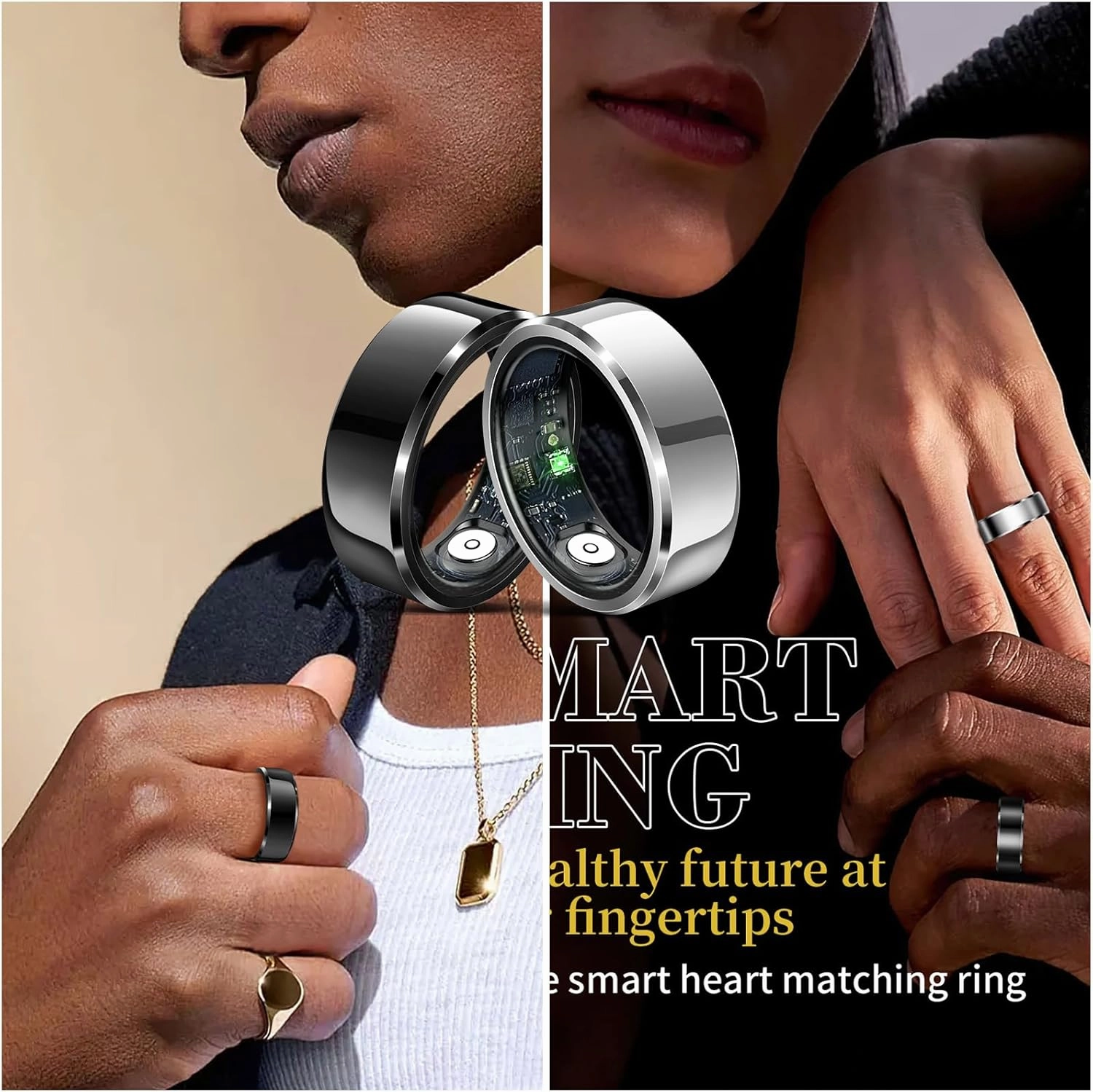 HitTopss Smart Ring, Fitness Sleep Health Tracker Rings for Men Women, No APP Subscription, Sleep Tracking, Heart Rate, Blood Oxygen, IP68 Waterproof (Silver, 9#)
