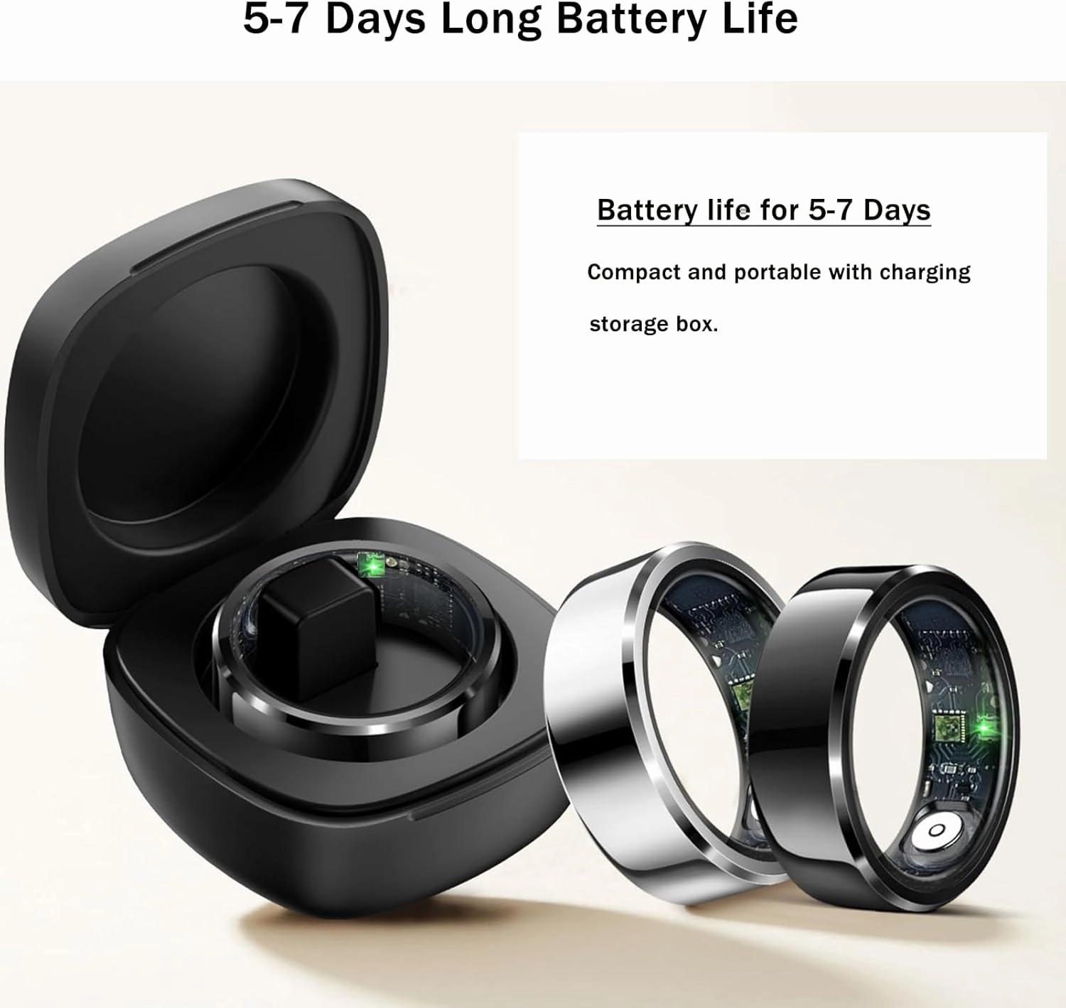 HitTopss Smart Ring, Fitness Sleep Health Tracker Rings for Men Women, No APP Subscription, Sleep Tracking, Heart Rate, Blood Oxygen, IP68 Waterproof (Silver, 9#)