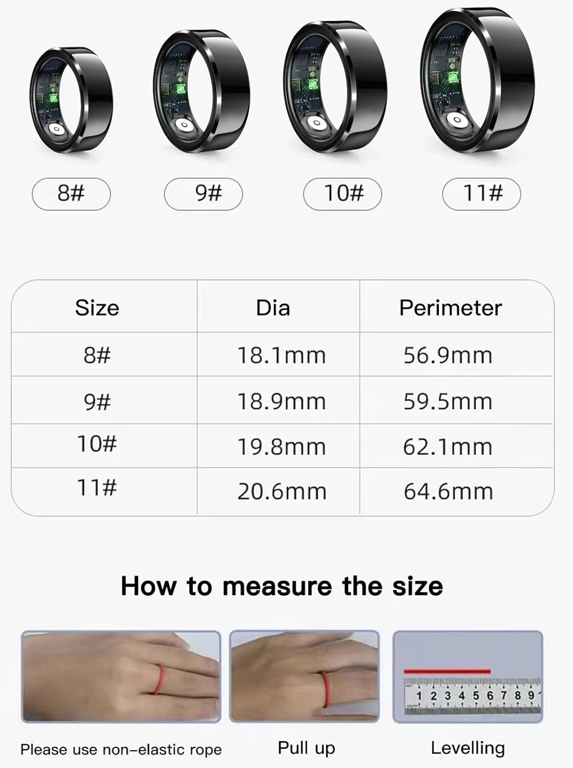 HitTopss Smart Ring, Fitness Sleep Health Tracker Rings for Men Women, No APP Subscription, Sleep Tracking, Heart Rate, Blood Oxygen, IP68 Waterproof (Silver, 9#)
