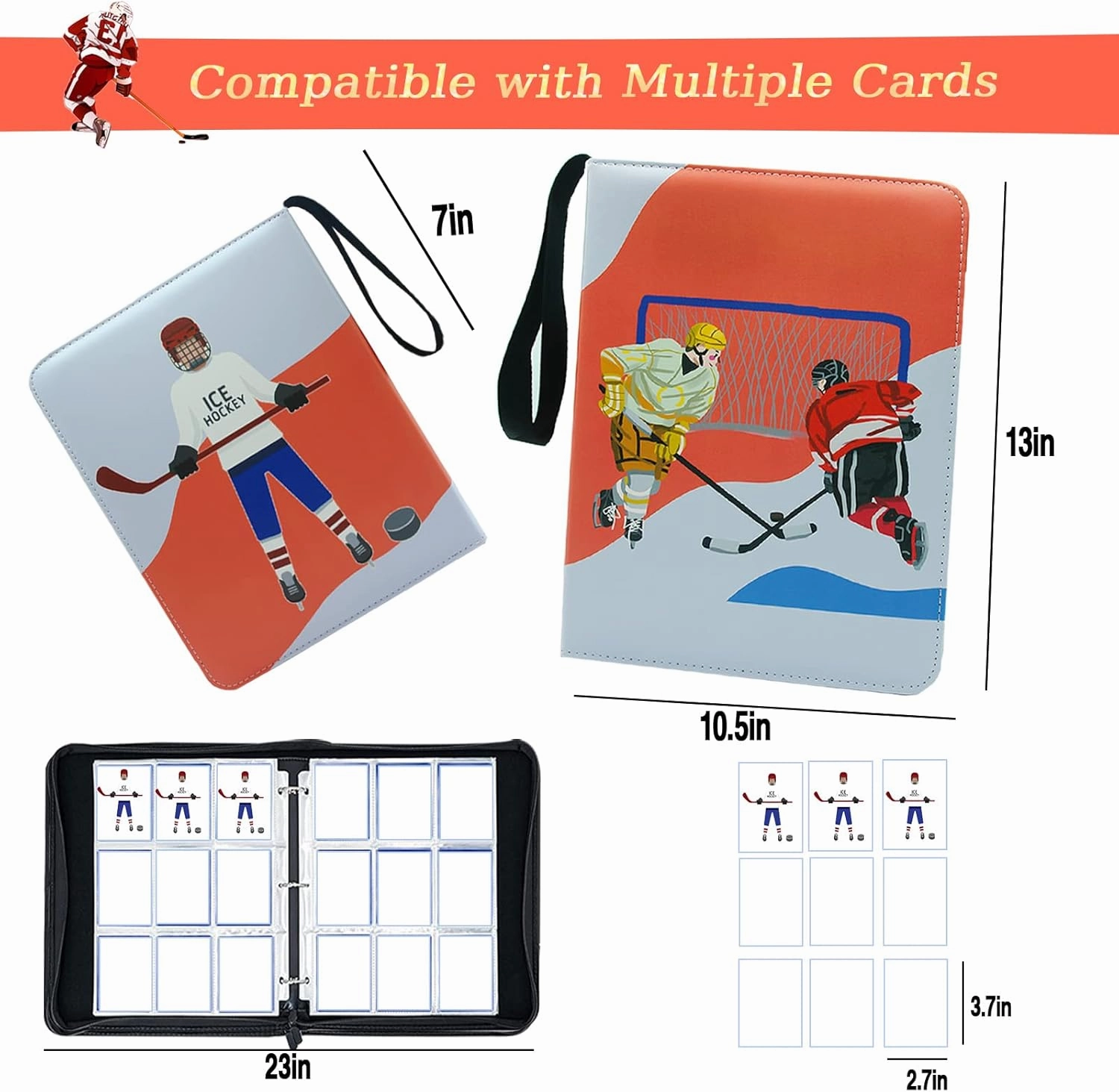 Hockey Cards Binder 900 Pockets, Trading Cards Holder Card Collectors Album,Trading Card Binder 9 Pocket with 50 Removable Sleeves for Basketball Card and Sports Card