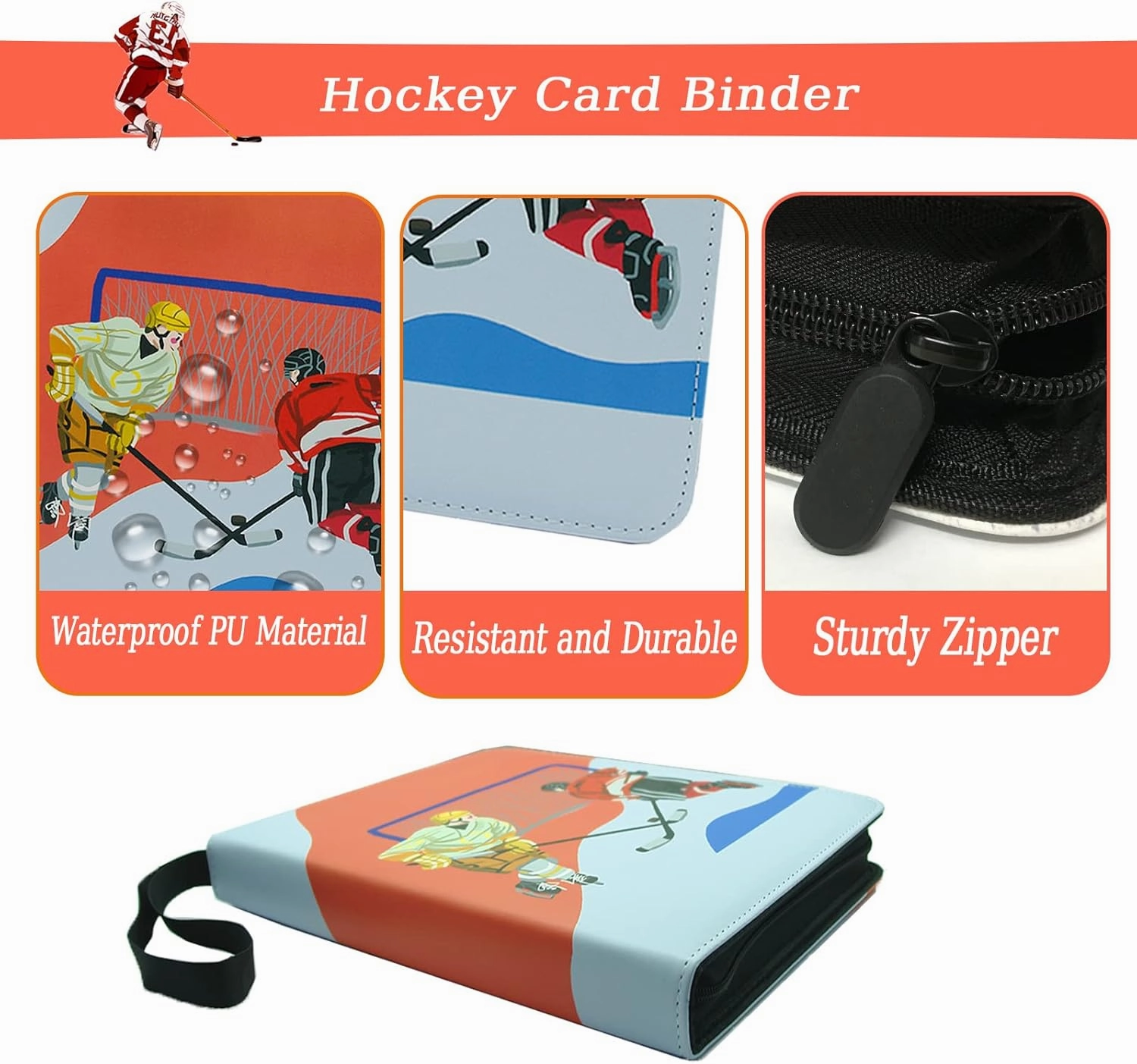 Hockey Cards Binder 900 Pockets, Trading Cards Holder Card Collectors Album,Trading Card Binder 9 Pocket with 50 Removable Sleeves for Basketball Card and Sports Card